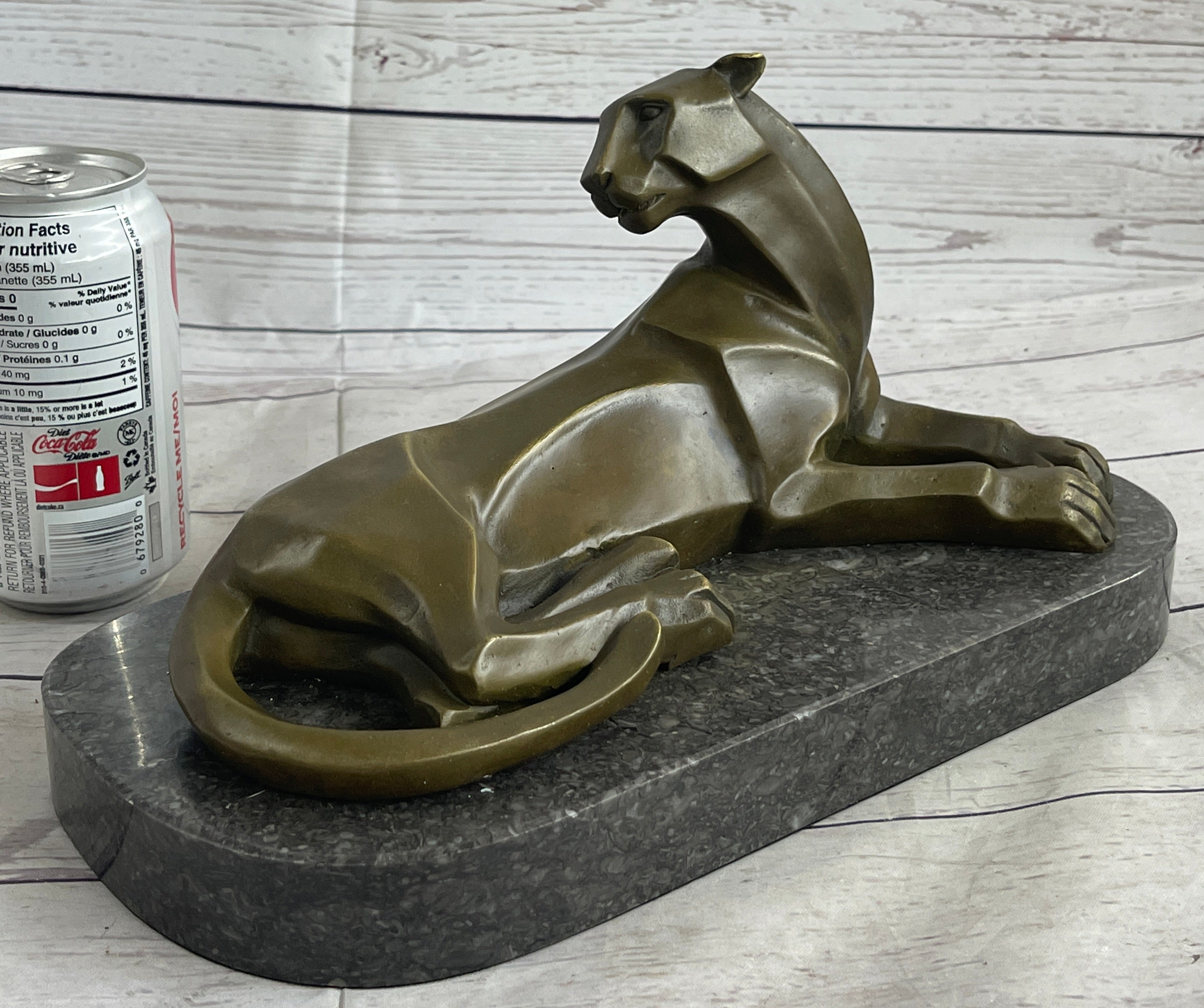 Handcrafted Henry Moore Mountain Lion Bronze Sculpture Marble Base Figurine