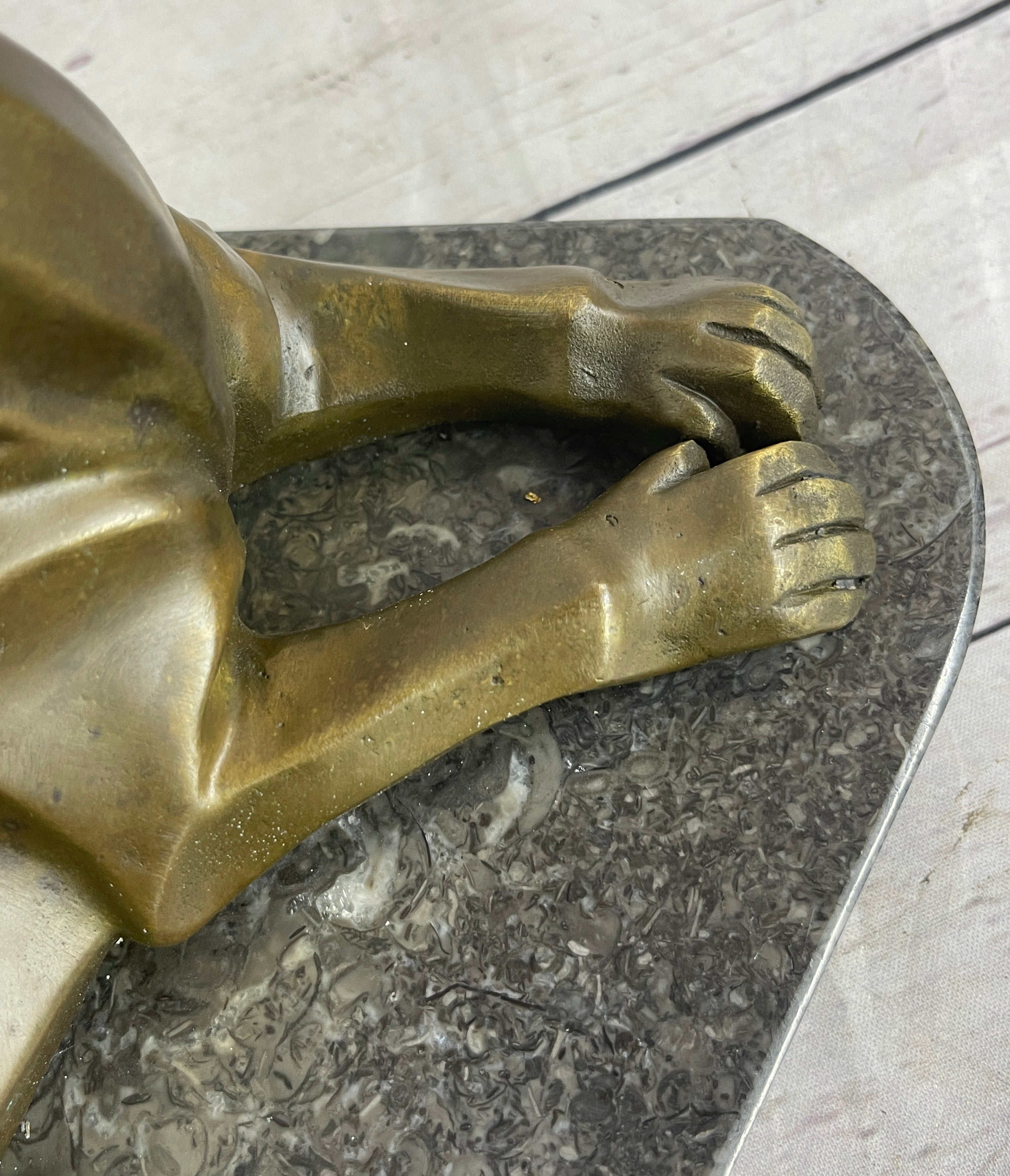 Handcrafted Henry Moore Mountain Lion Bronze Sculpture Marble Base Figurine