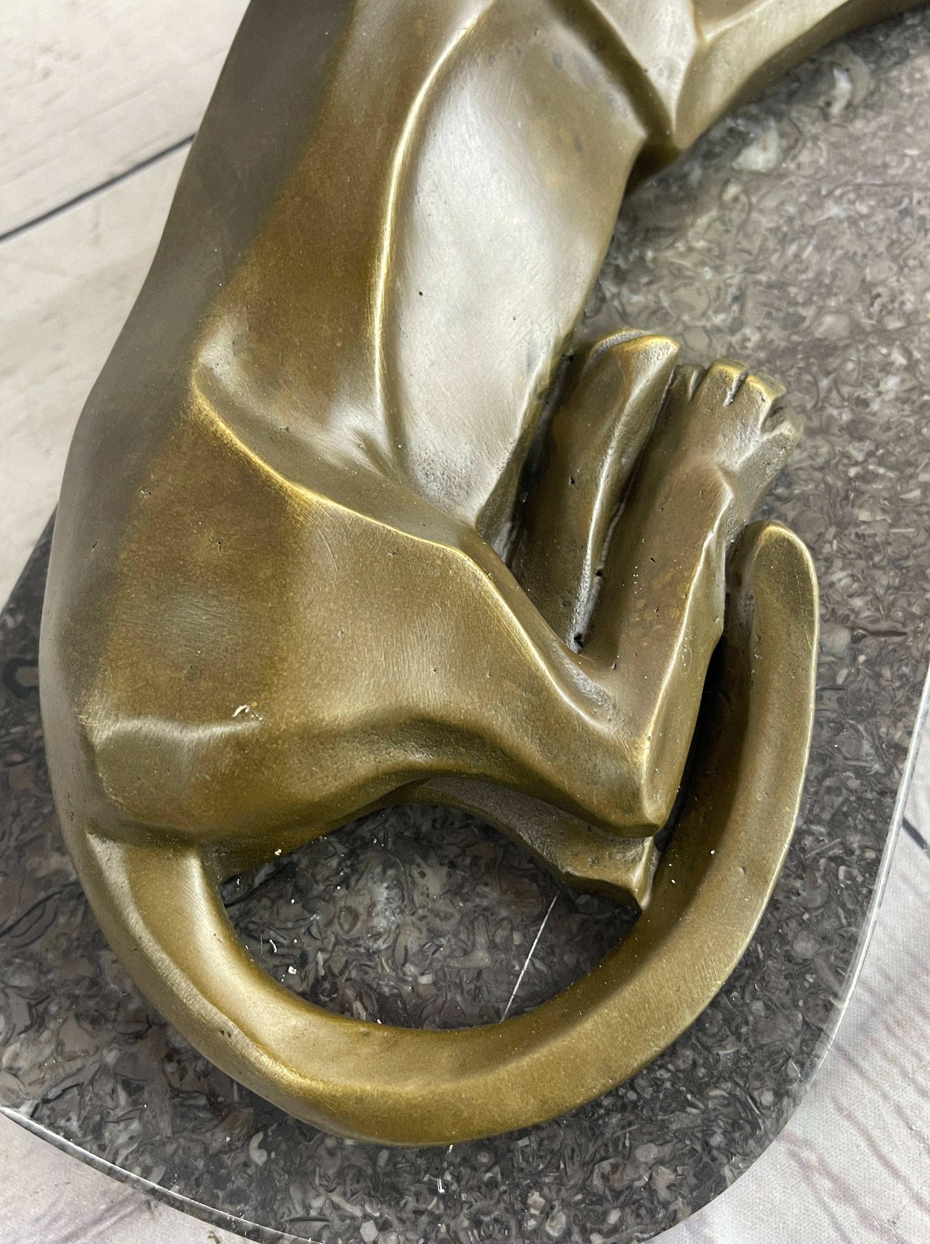 Handcrafted Henry Moore Mountain Lion Bronze Sculpture Marble Base Figurine