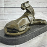 Handcrafted Henry Moore Mountain Lion Bronze Sculpture Marble Base Figurine