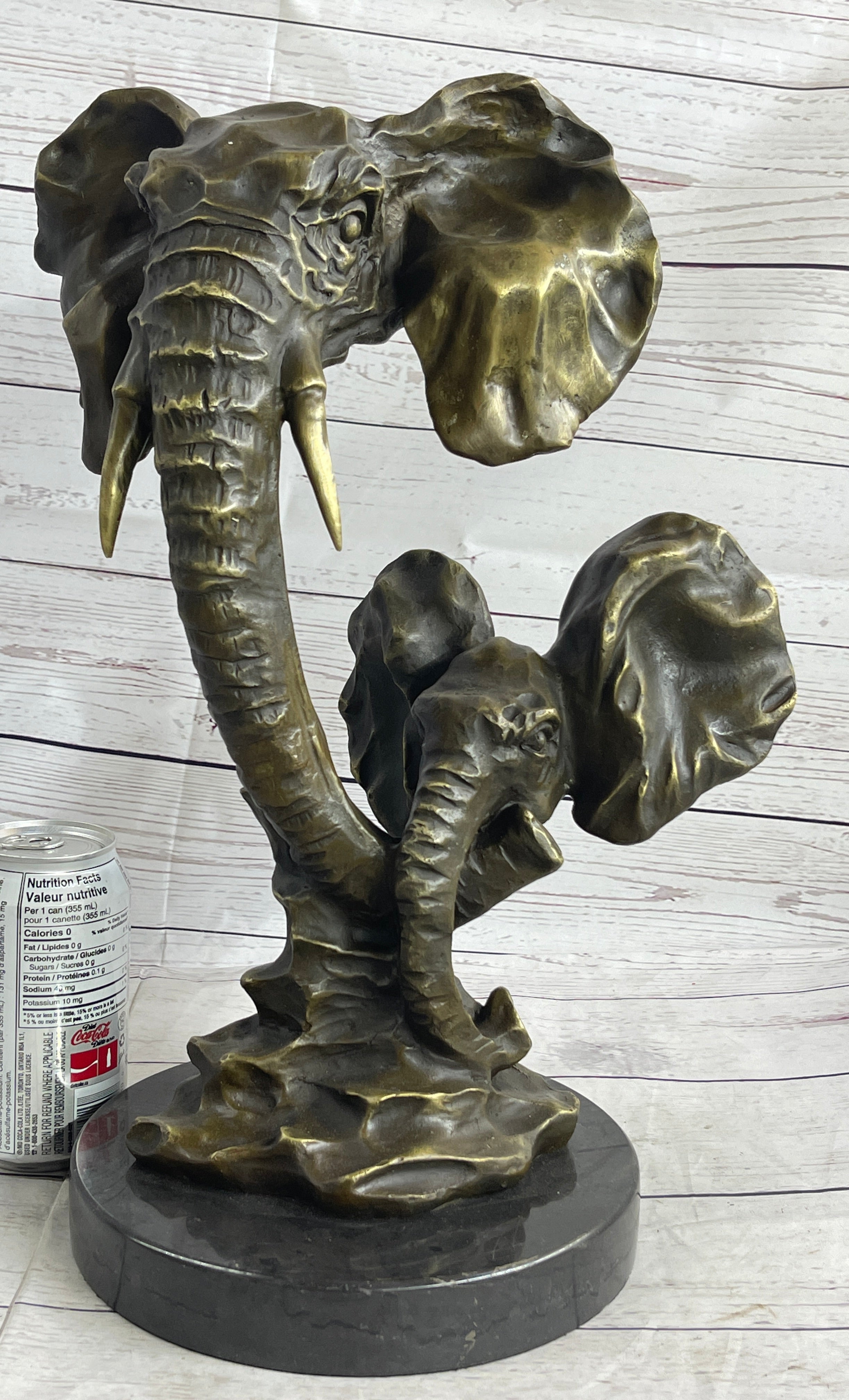 Elephant Family Abstract Bronze Bust Statue Sculpture Head Signed Modern Art 16" x 13"