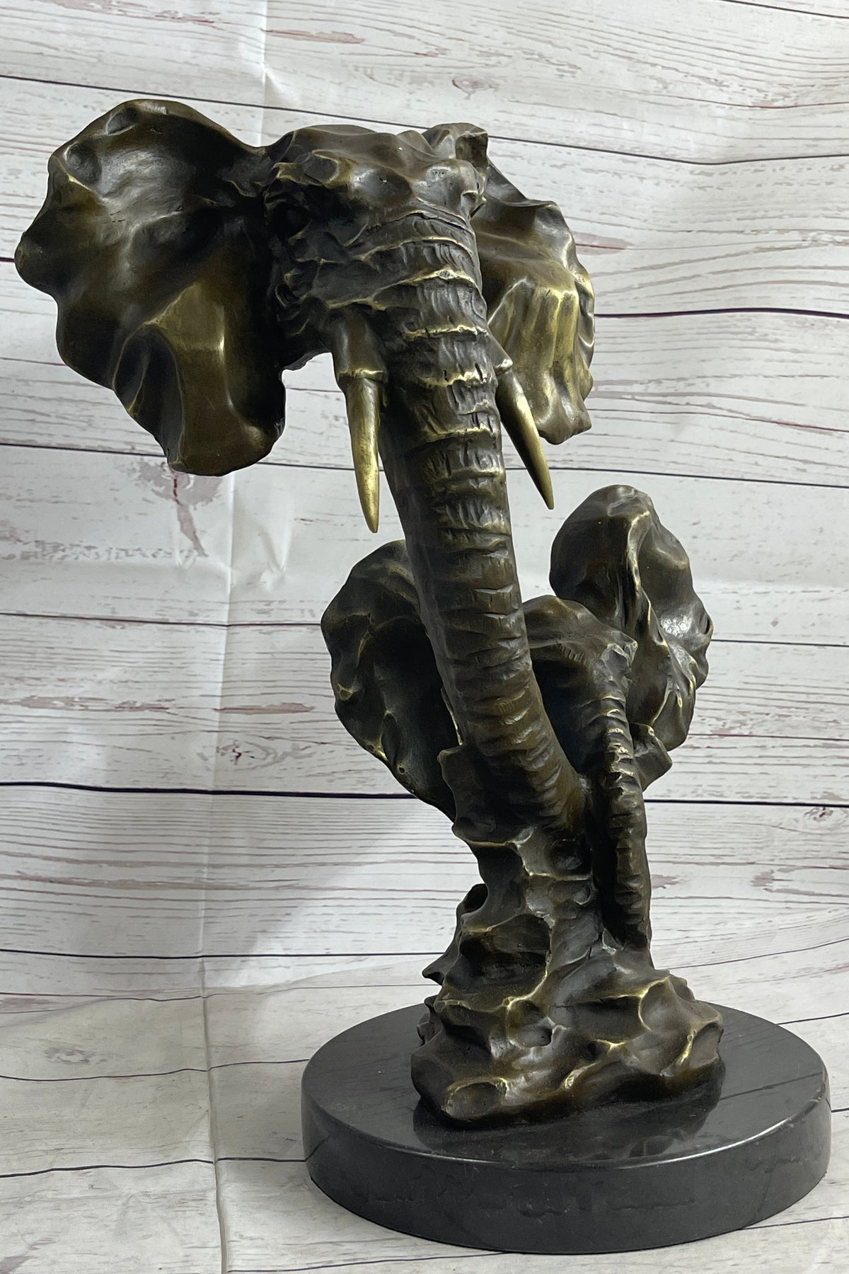 Elephant Family Abstract Bronze Bust Statue Sculpture Head Signed Modern Art 16" x 13"