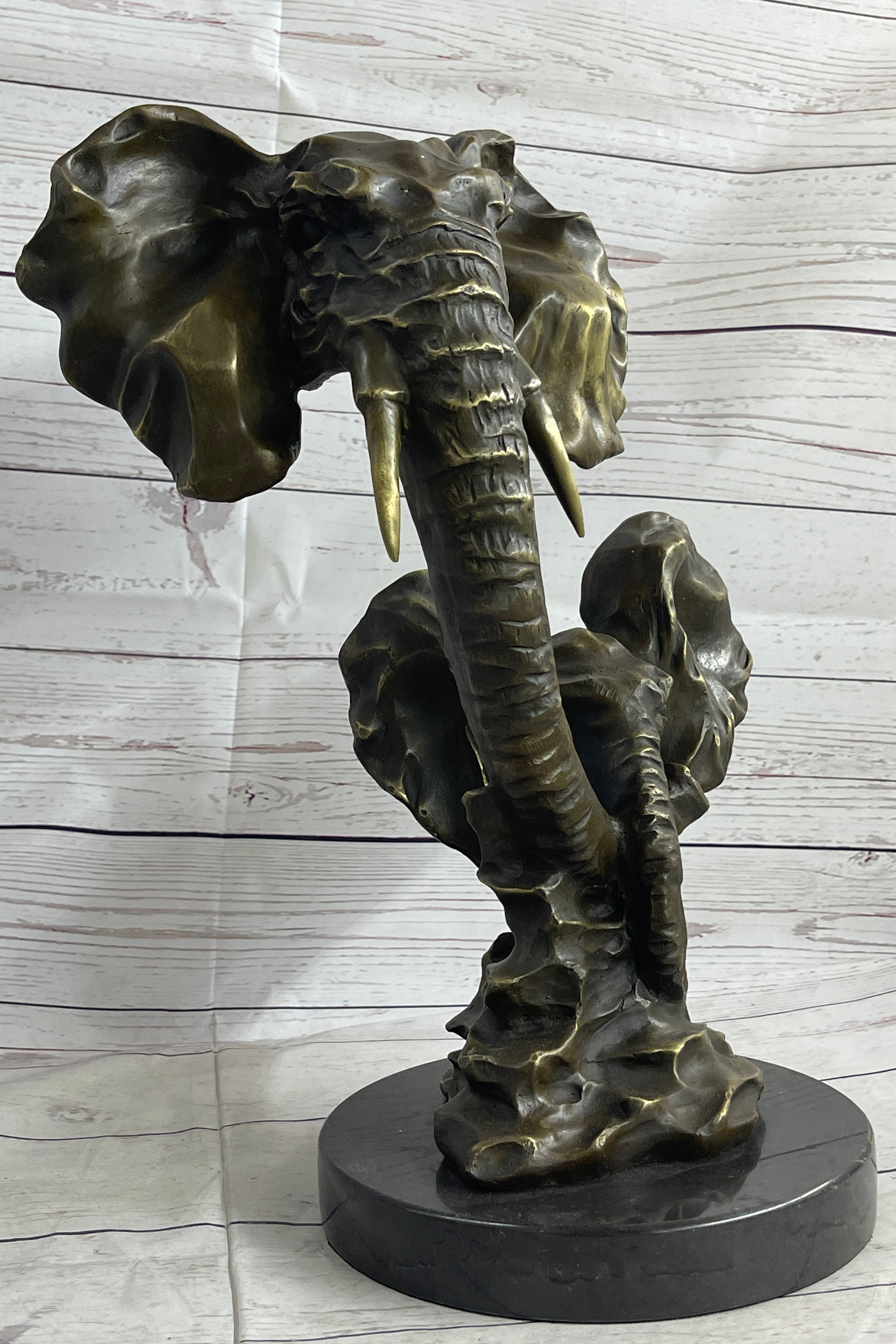 Elephant Family Abstract Bronze Bust Statue Sculpture Head Signed Modern Art 16" x 13"