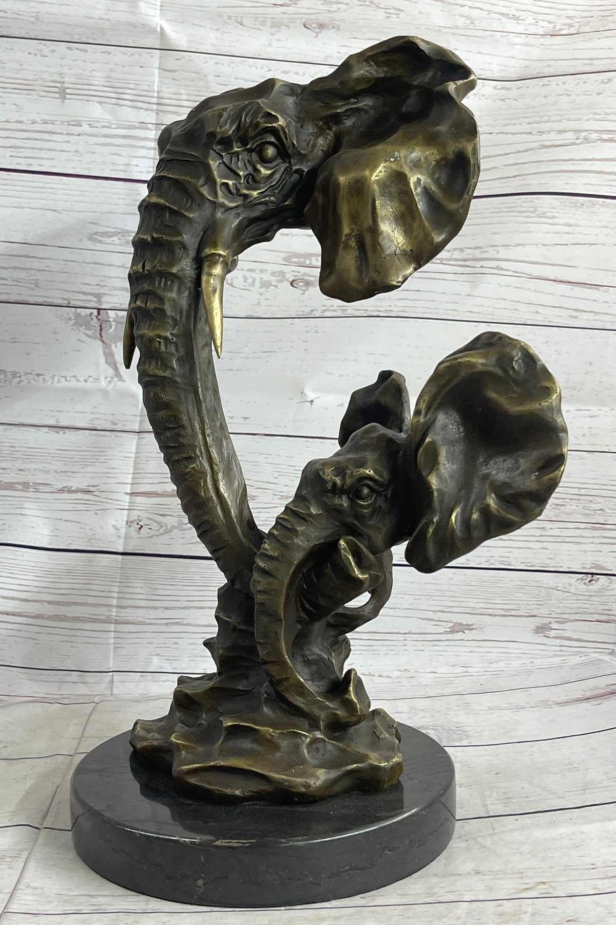 Elephant Family Abstract Bronze Bust Statue Sculpture Head Signed Modern Art 16" x 13"