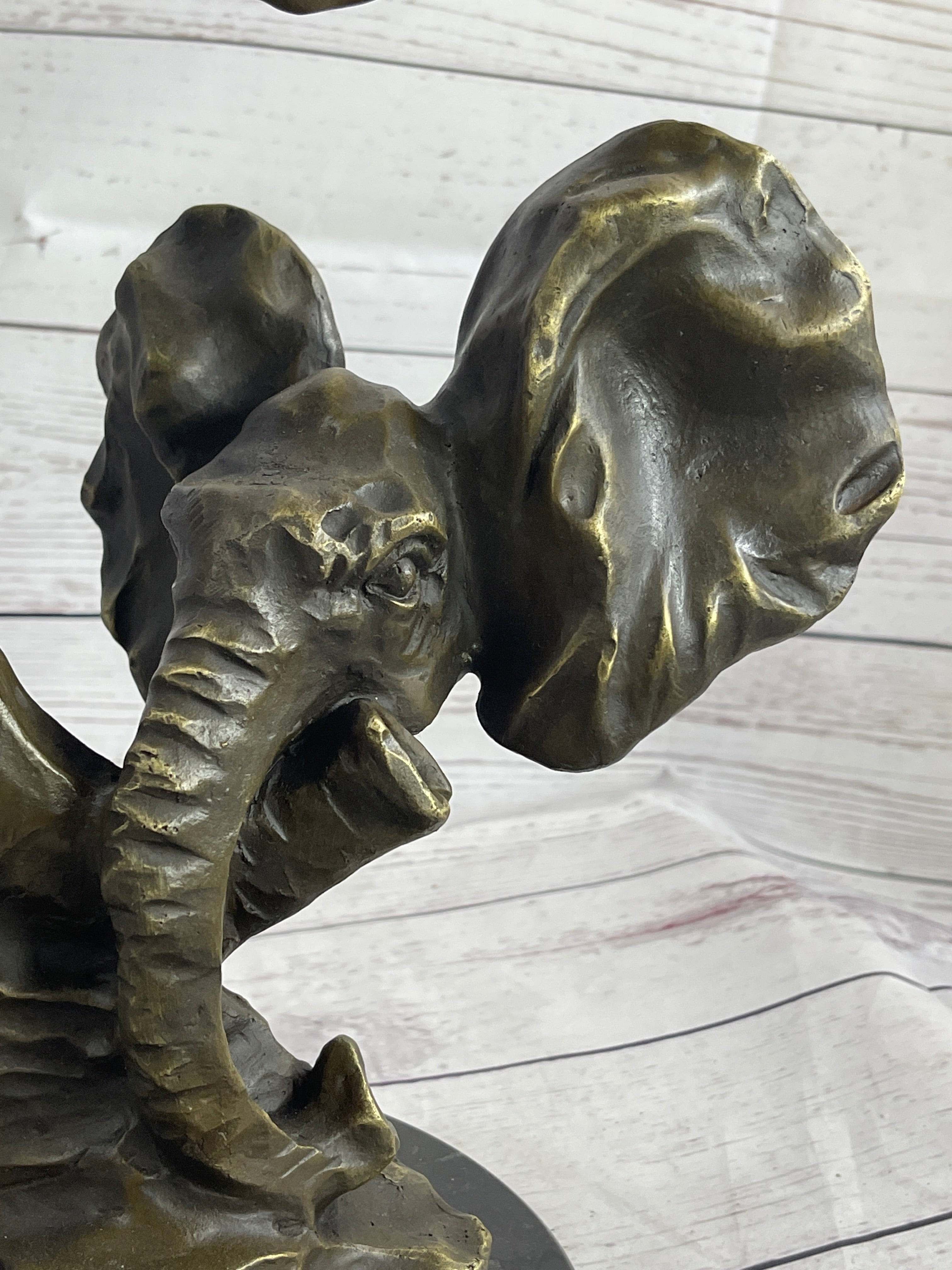 Elephant Family Abstract Bronze Bust Statue Sculpture Head Signed Modern Art 16" x 13"