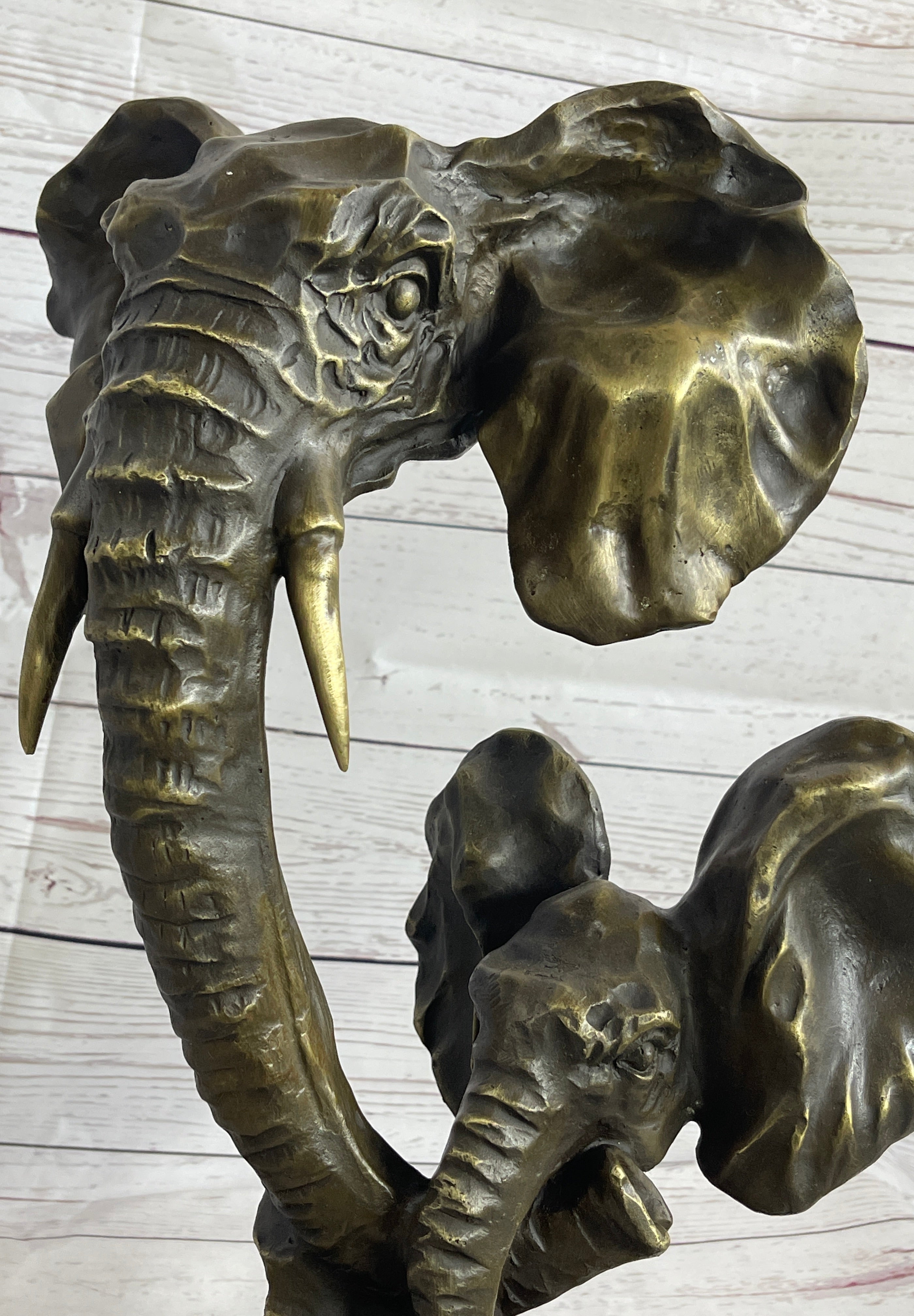 Elephant Family Abstract Bronze Bust Statue Sculpture Head Signed Modern Art 16" x 13"