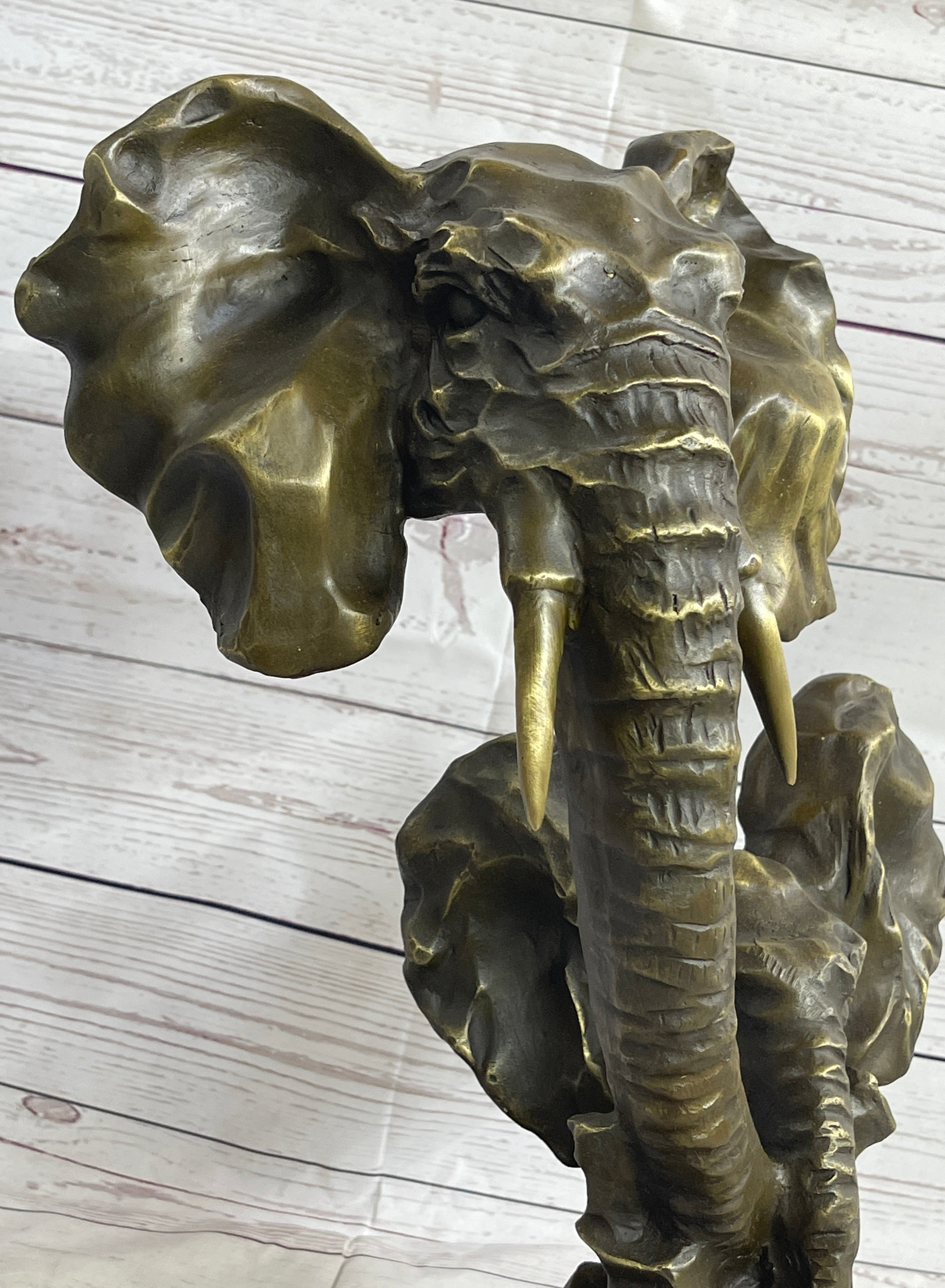 Elephant Family Abstract Bronze Bust Statue Sculpture Head Signed Modern Art 16" x 13"