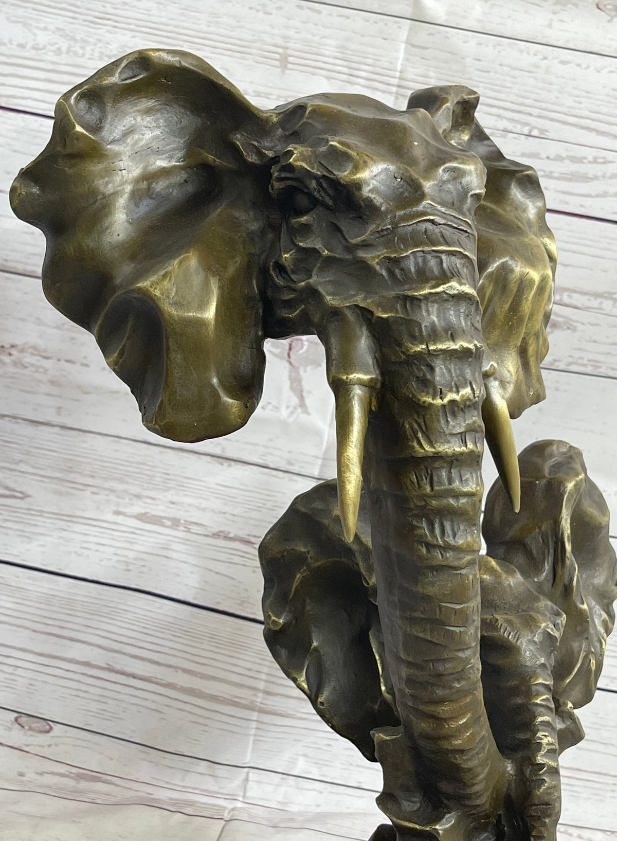Elephant Family Abstract Bronze Bust Statue Sculpture Head Signed Modern Art 16" x 13"