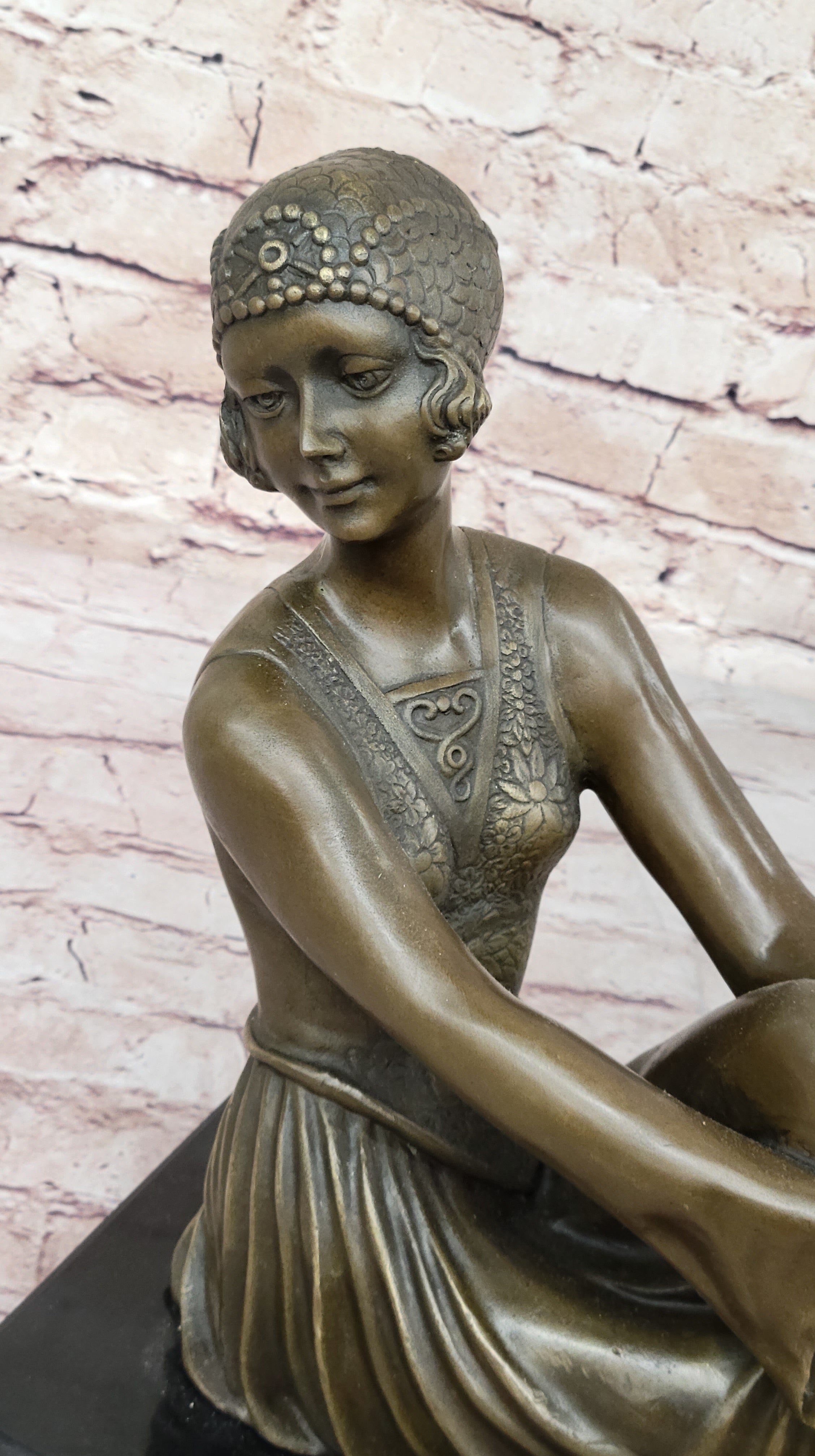 Art Deco Flapper Girl Woman with Dog Chiparus Bronze Statue Sculpture 13" x 24"