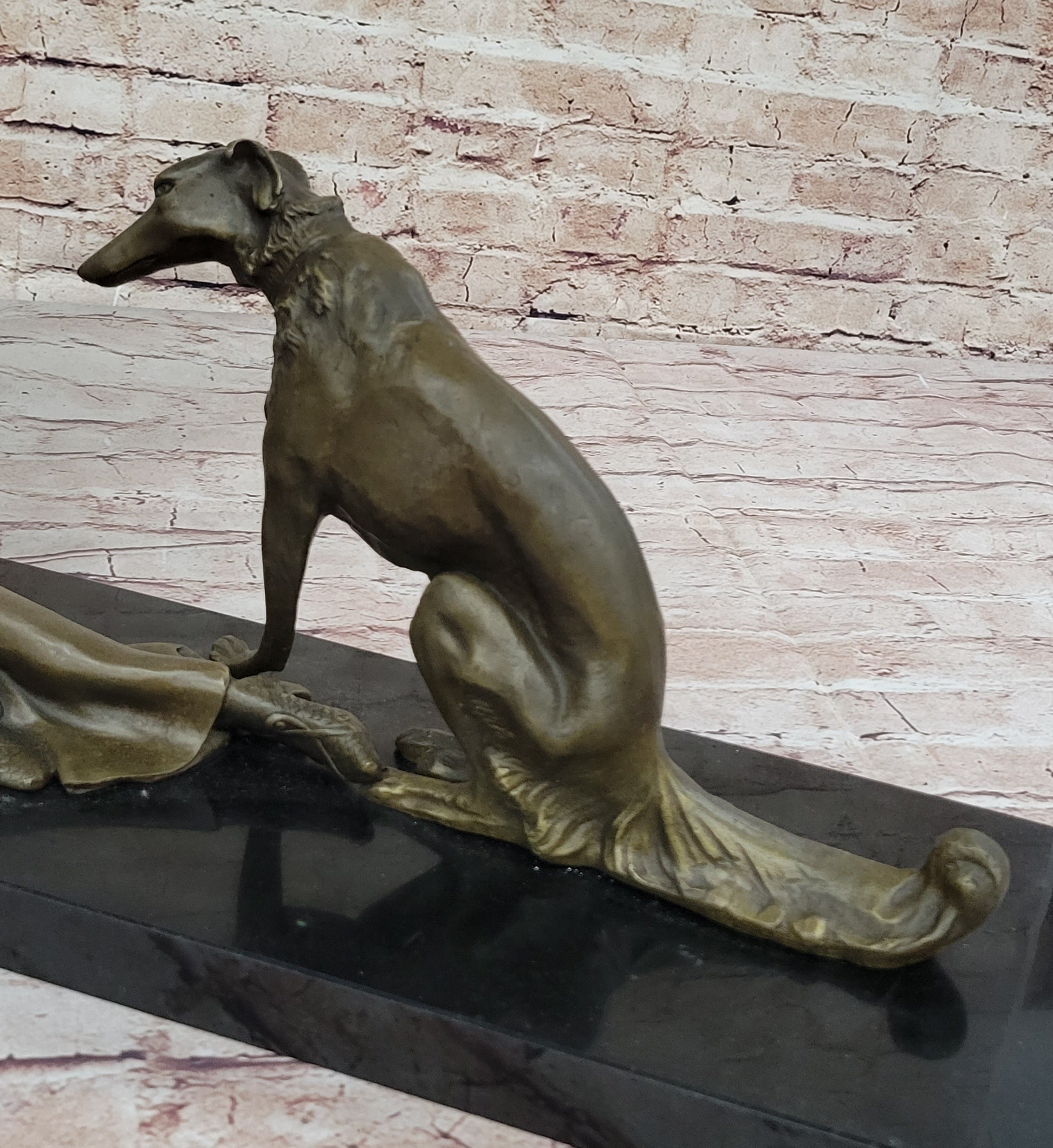 Art Deco Flapper Girl Woman with Dog Chiparus Bronze Statue Sculpture 13" x 24"