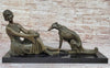 Art Deco Flapper Girl Woman with Dog Chiparus Bronze Statue Sculpture 13" x 24"