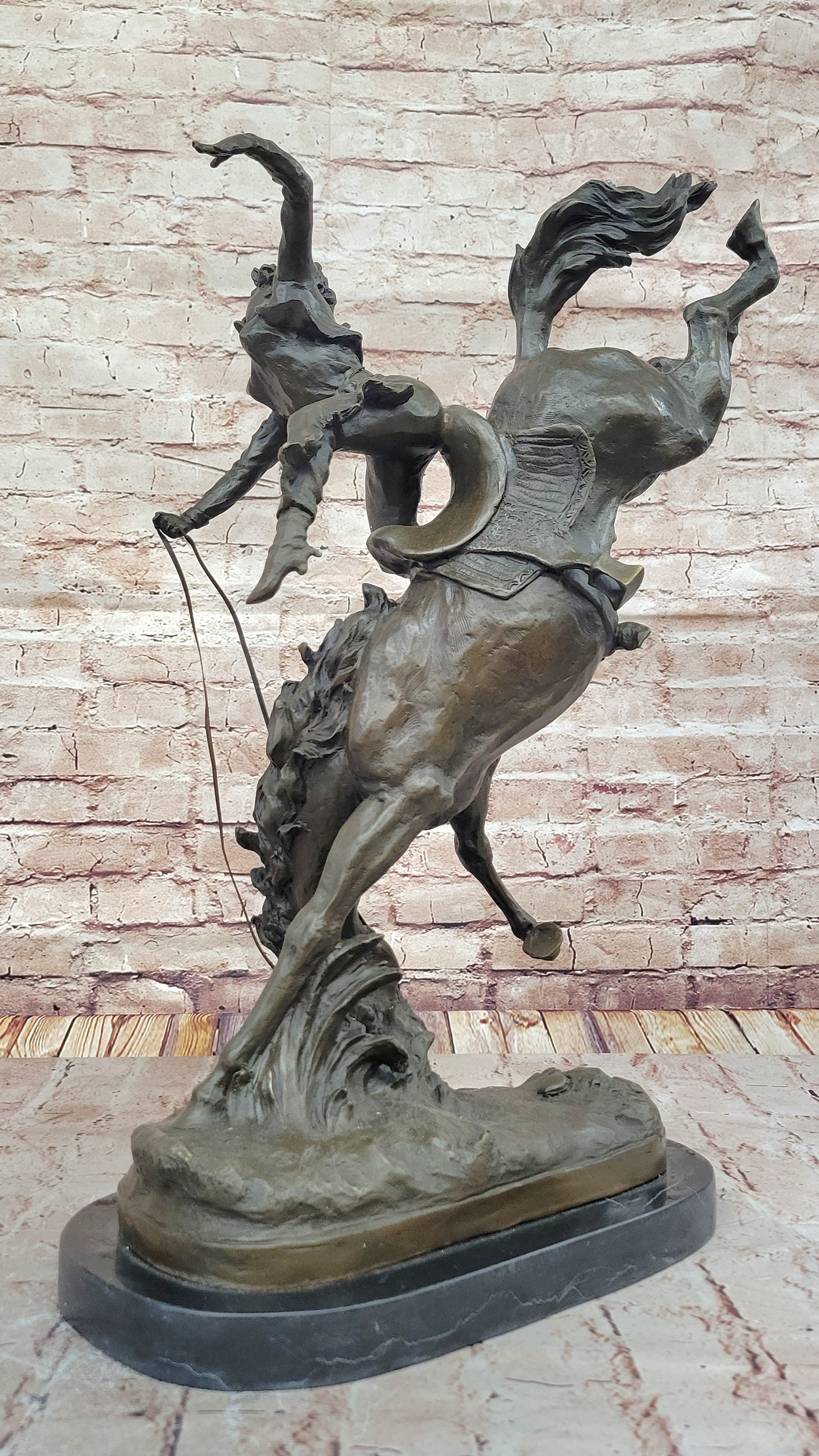 Female Horseback Rider Cowgirl Being Thrown Off Horse - Western Bronze Sculpture by Milo
