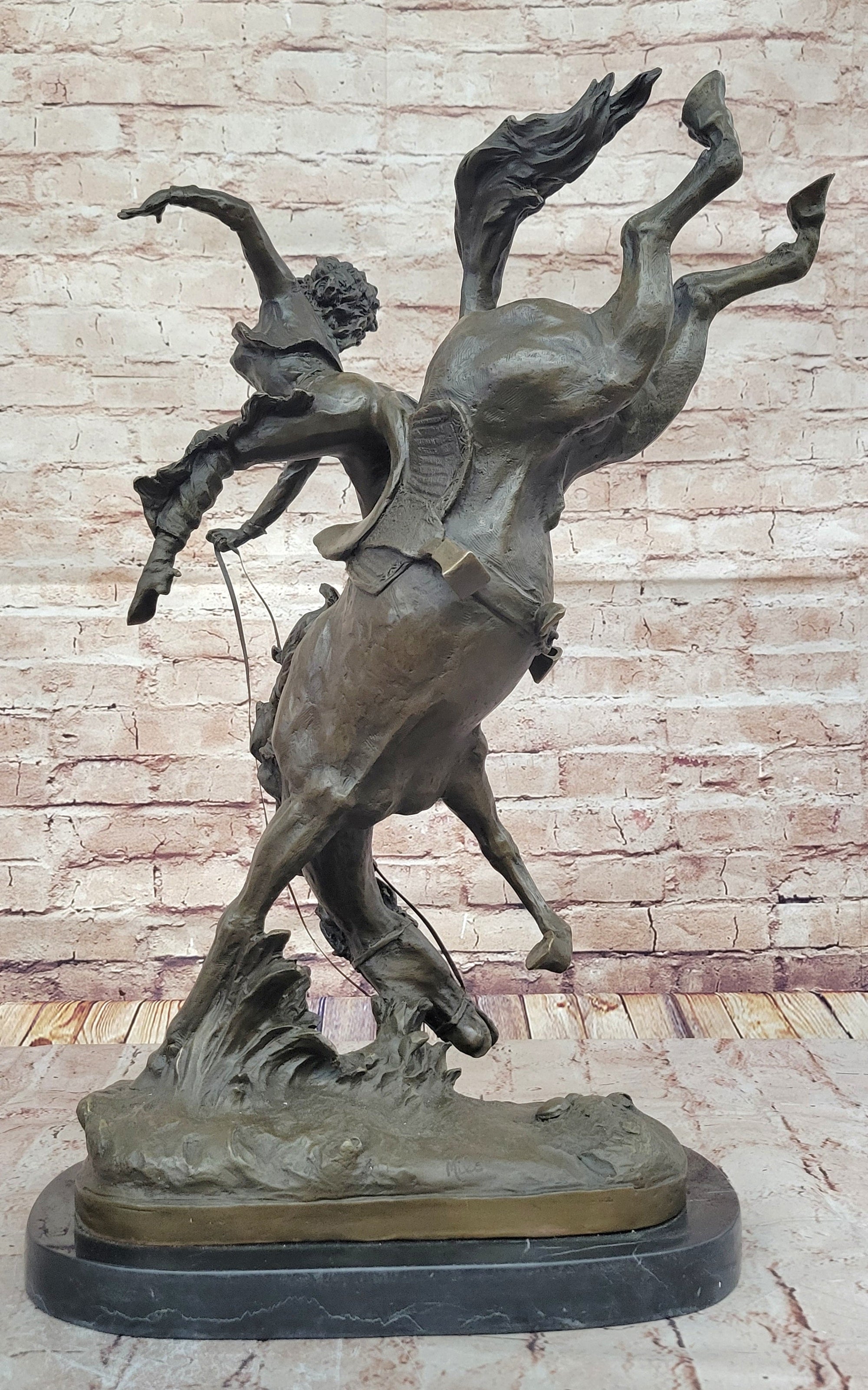 Female Horseback Rider Cowgirl Being Thrown Off Horse - Western Bronze Sculpture by Milo