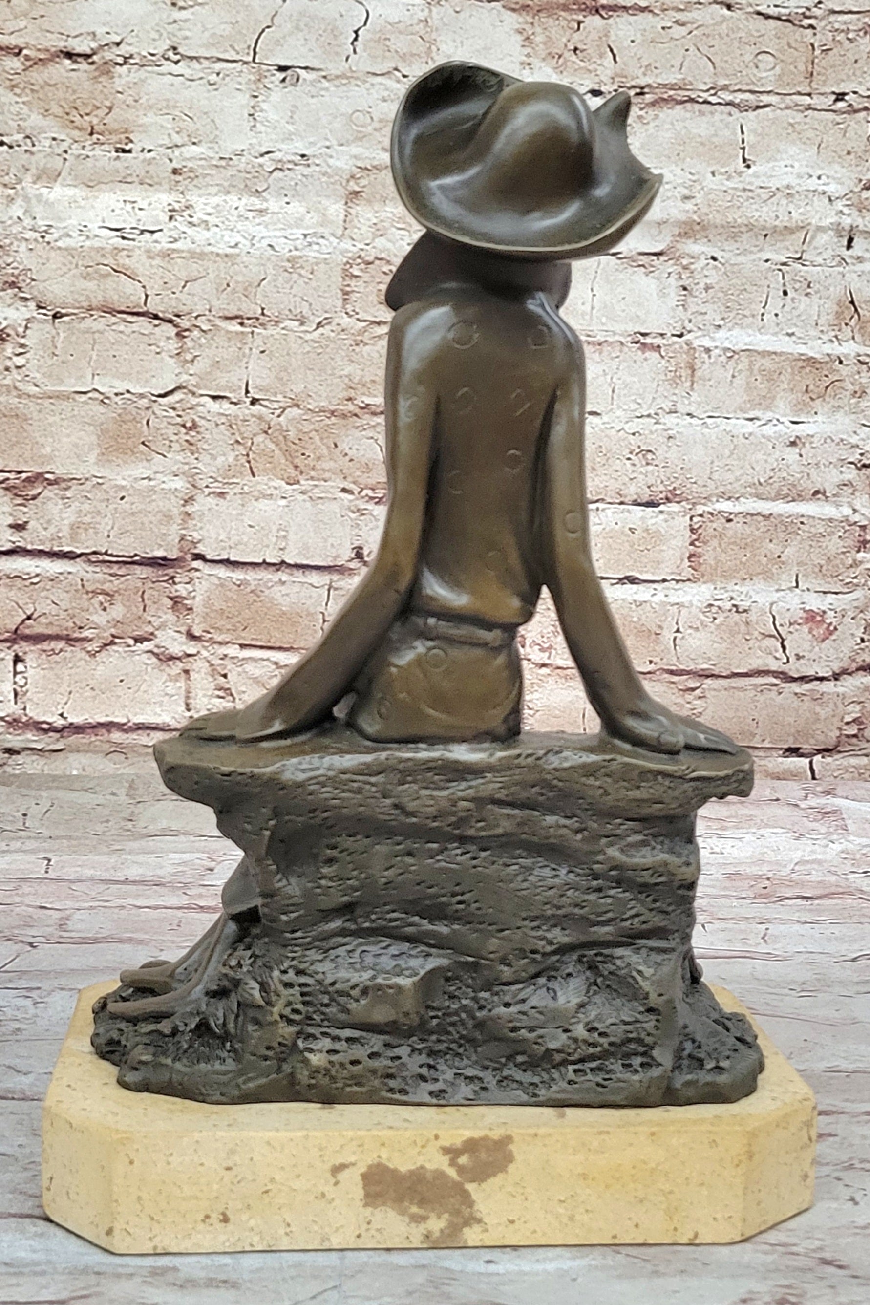 Fashionable Woman with Large Hat and Dog - Bronze Metal Art Deco Sculpture by Milo