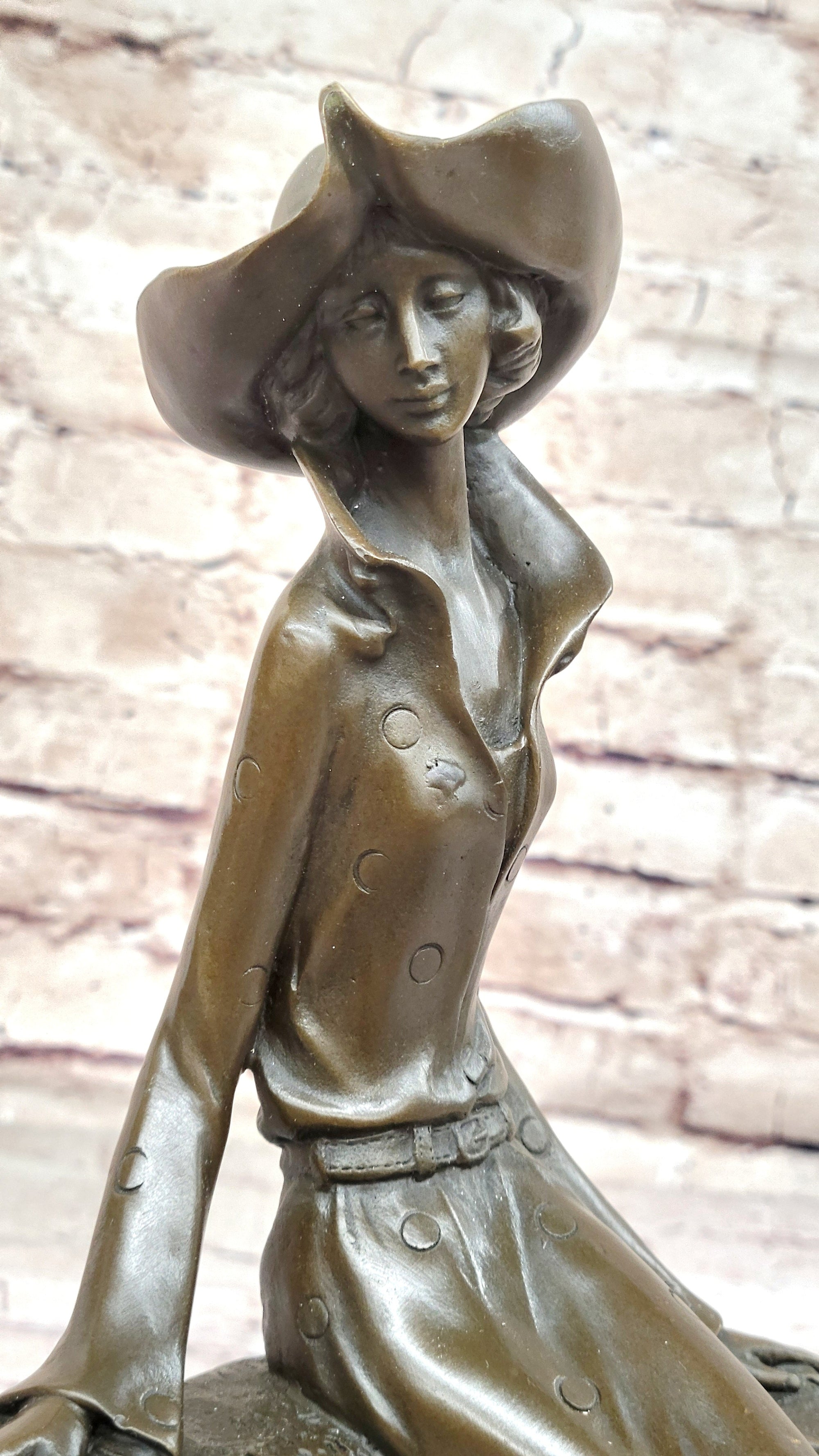 Fashionable Woman with Large Hat and Dog - Bronze Metal Art Deco Sculpture by Milo