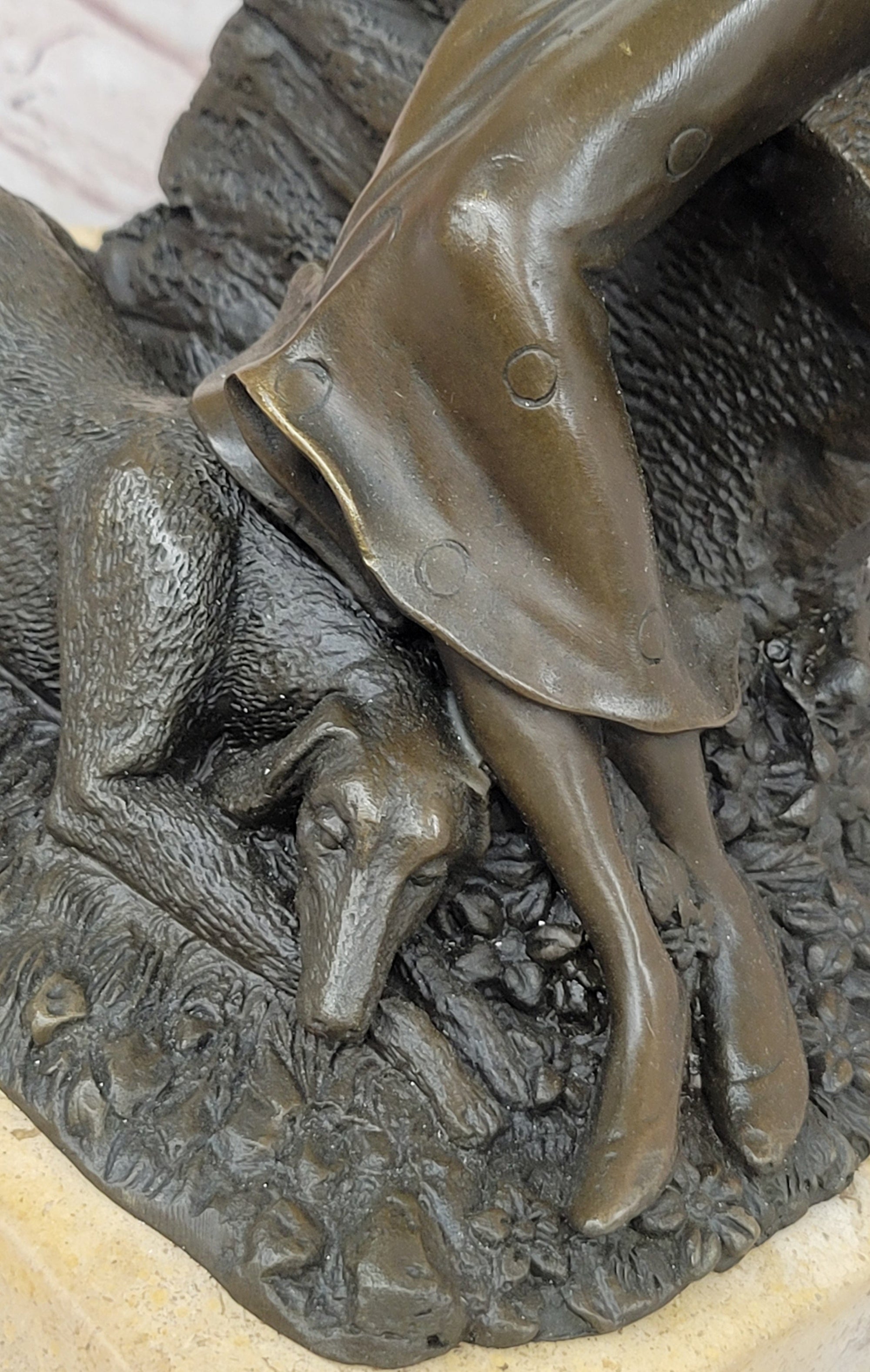 Fashionable Woman with Large Hat and Dog - Bronze Metal Art Deco Sculpture by Milo