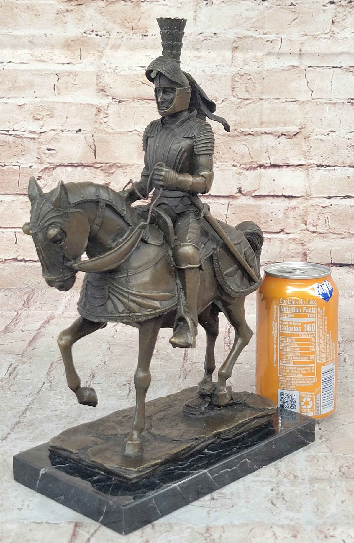 Medieval Chivalrous Knight on Horseback Bronze Sculpture Statue on Marble Base