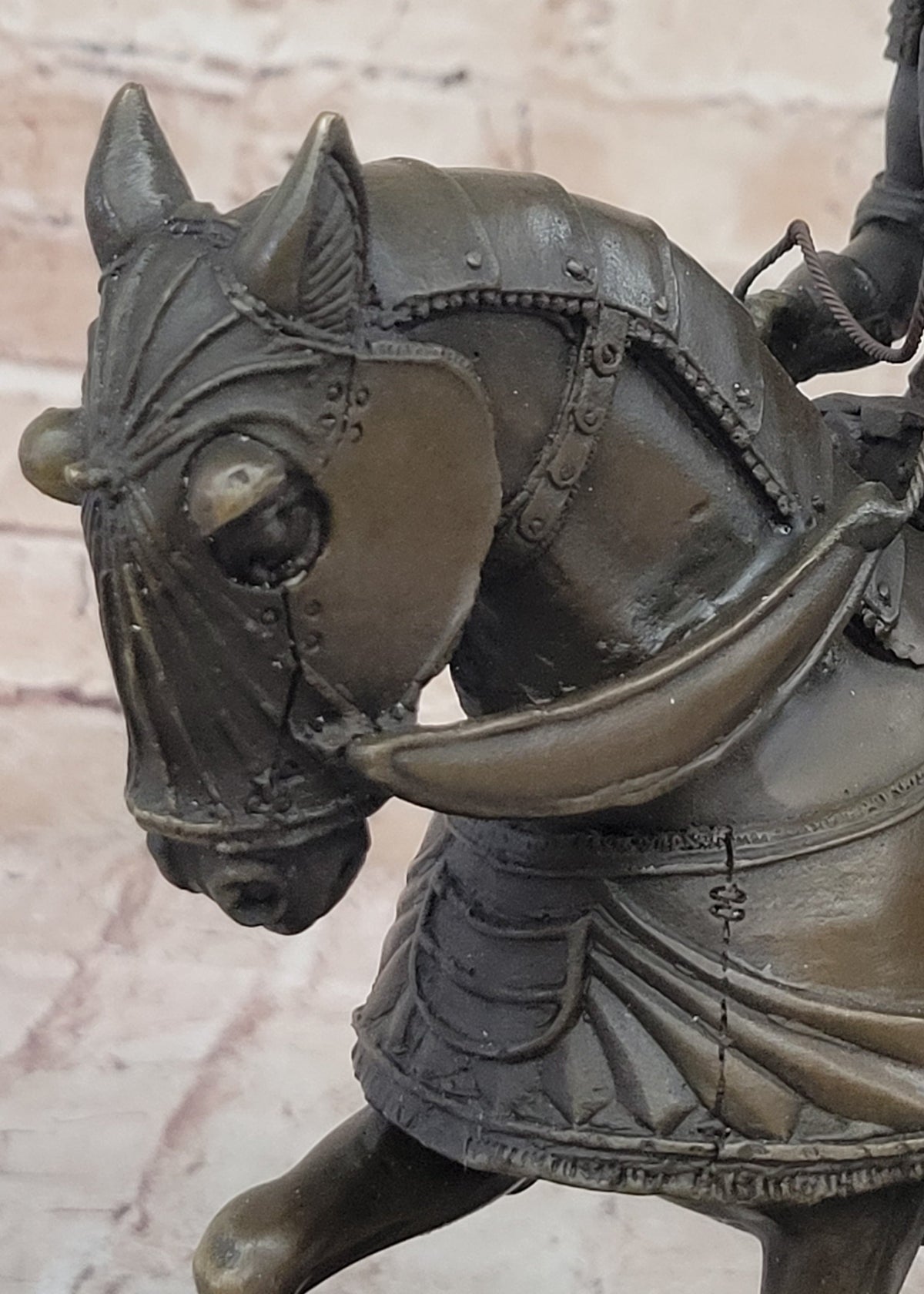 Medieval Chivalrous Knight on Horseback Bronze Sculpture Statue on Marble Base