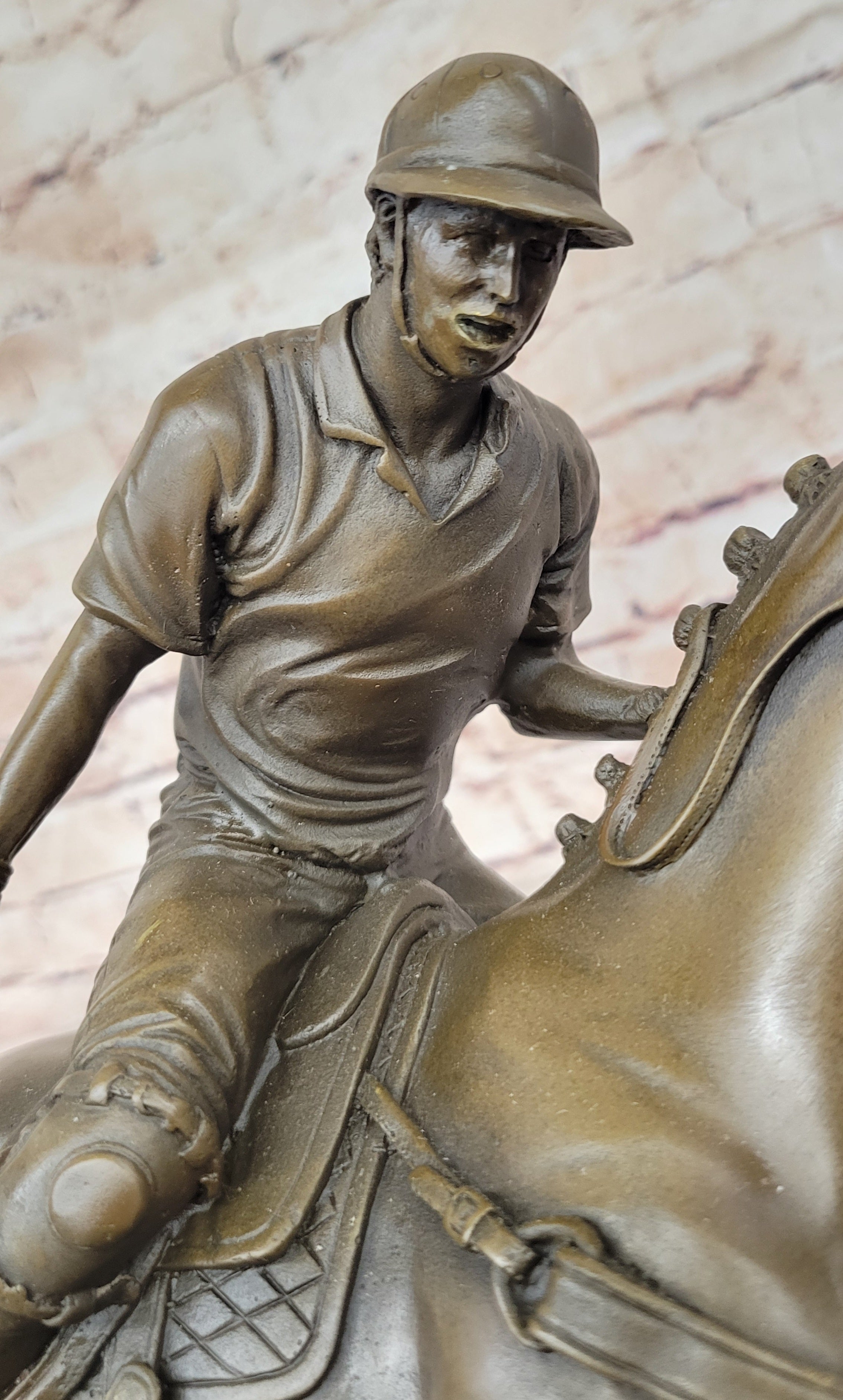 Jockey Polo Player on Horseback Bronze Sculpture Statue Equestrian Horse Lover Decor