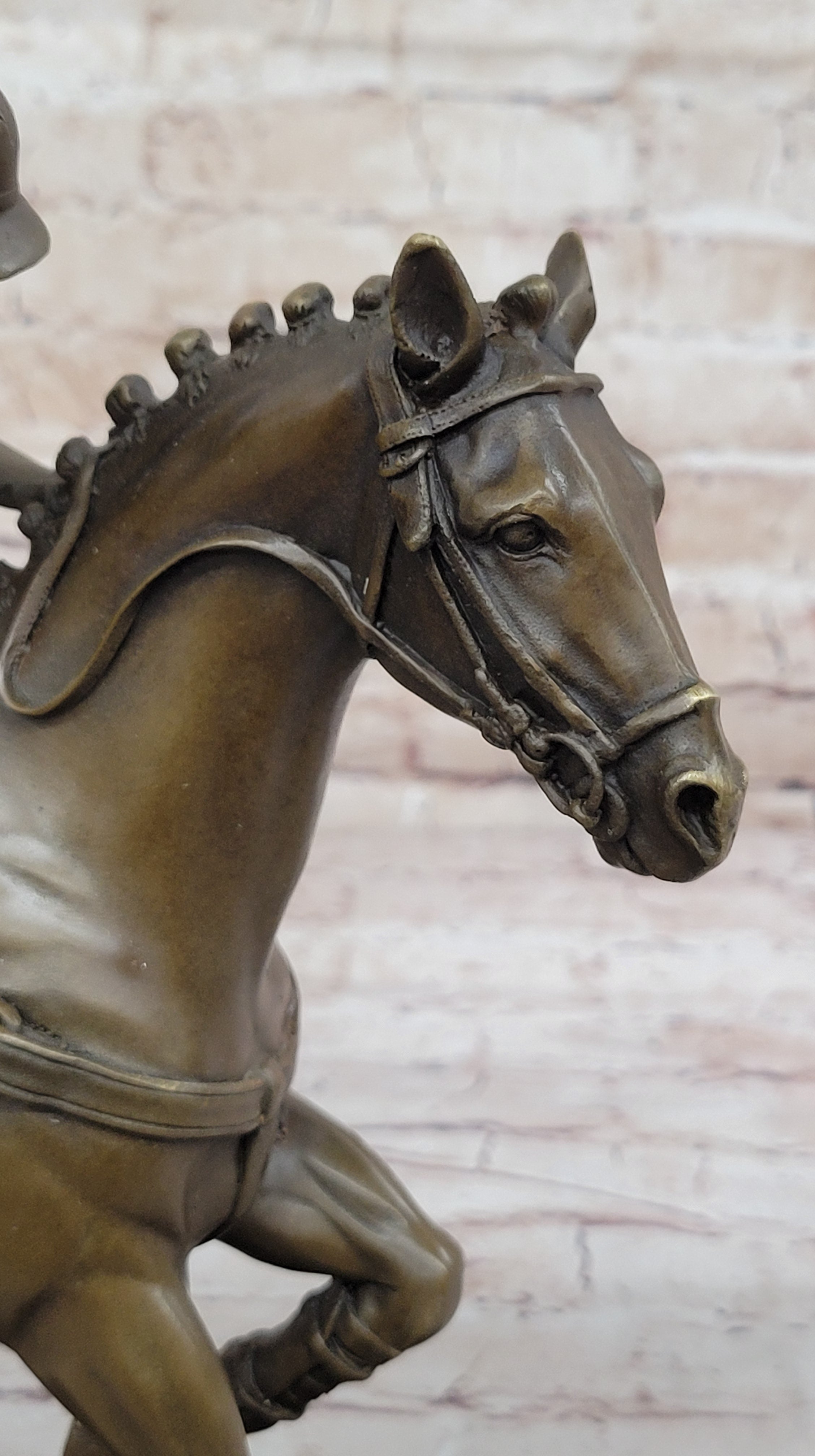 Jockey Polo Player on Horseback Bronze Sculpture Statue Equestrian Horse Lover Decor
