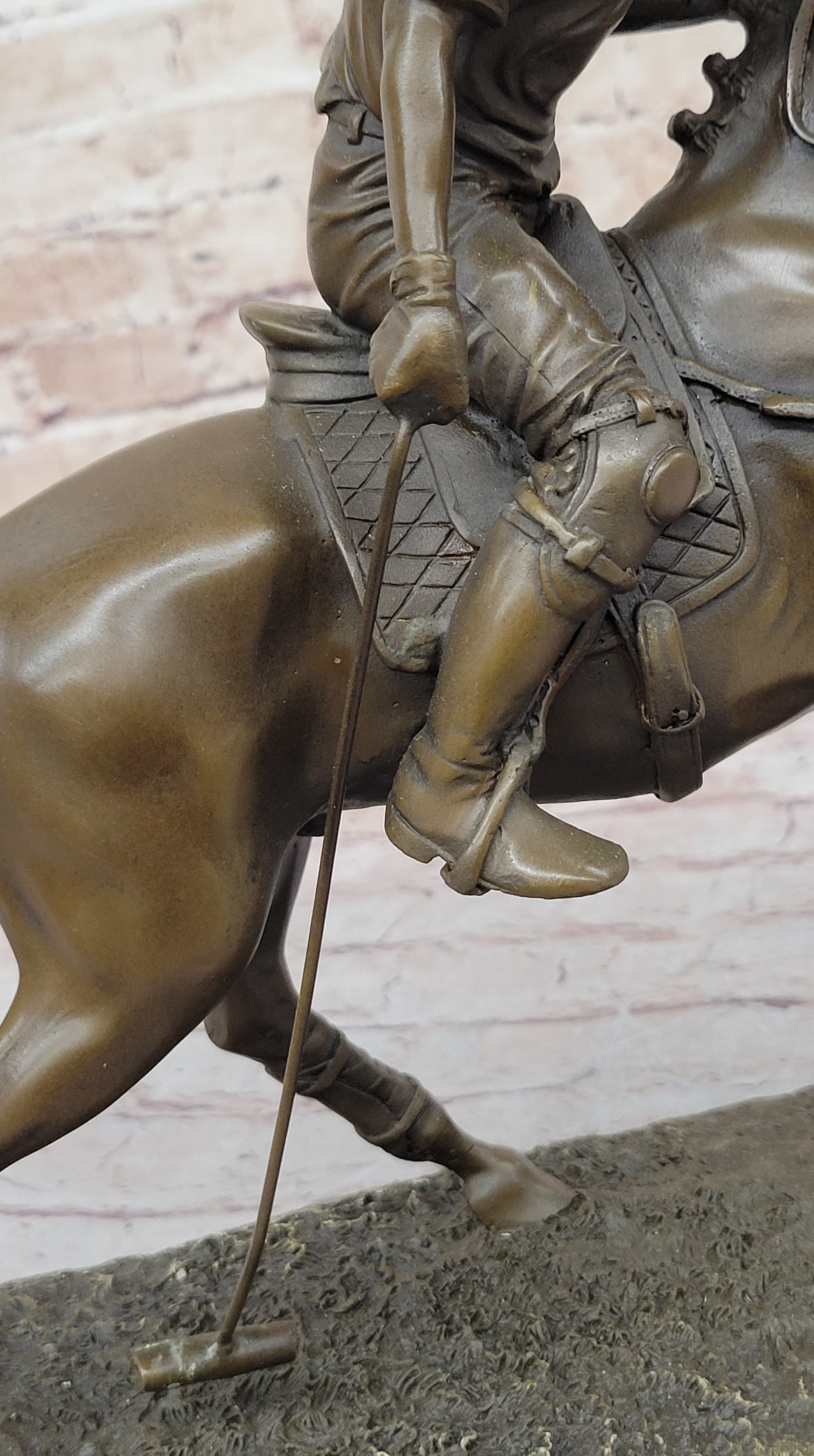 Jockey Polo Player on Horseback Bronze Sculpture Statue Equestrian Horse Lover Decor
