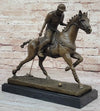 Jockey Polo Player on Horseback Bronze Sculpture Statue Equestrian Horse Lover Decor