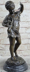 Young Girl Child Holding Kitten Cat - Bronze Sculpture Vintage Reproduction Art