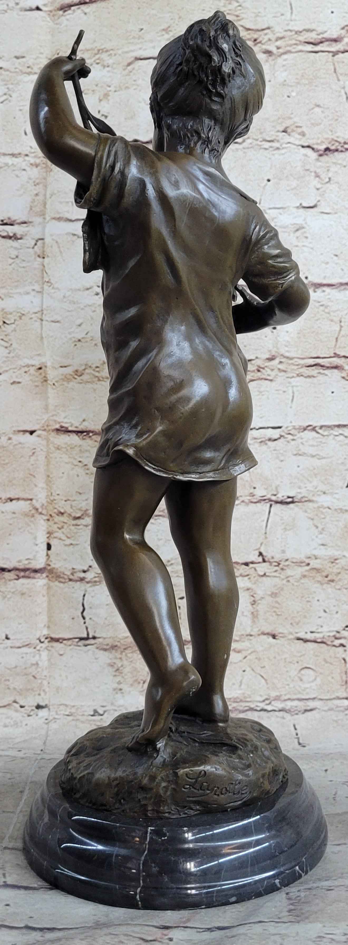 Young Girl Child Holding Kitten Cat - Bronze Sculpture Vintage Reproduction Art