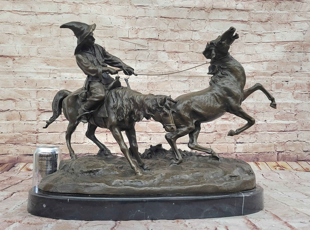 A Bronze Sculpture of Breaking in a Wild Horse, Signed E. Nahcepe Hand Made