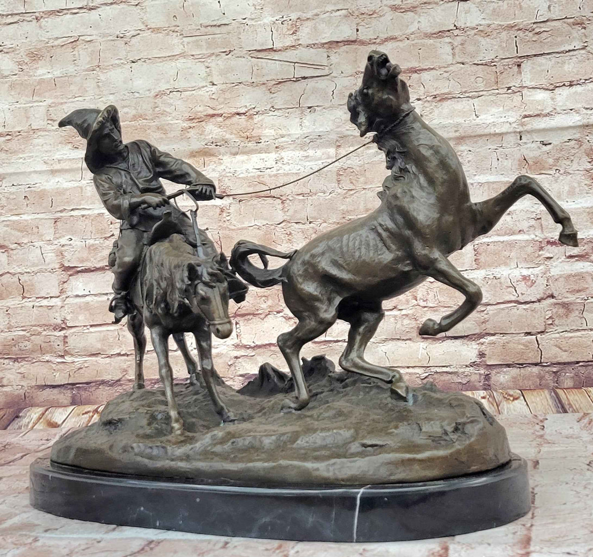 A Bronze Sculpture of Breaking in a Wild Horse, Signed E. Nahcepe Hand Made