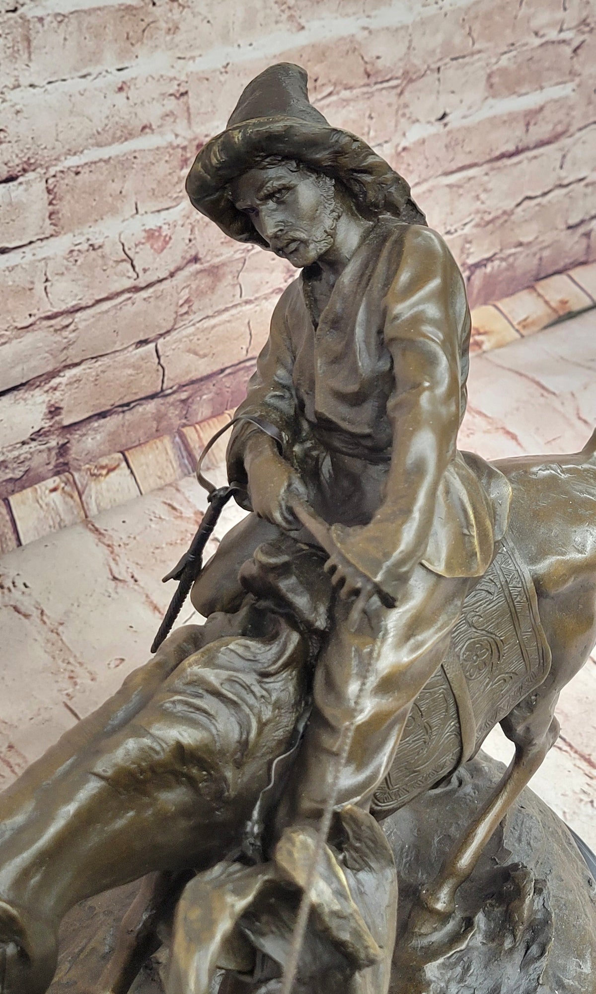 A Bronze Sculpture of Breaking in a Wild Horse, Signed E. Nahcepe Hand Made