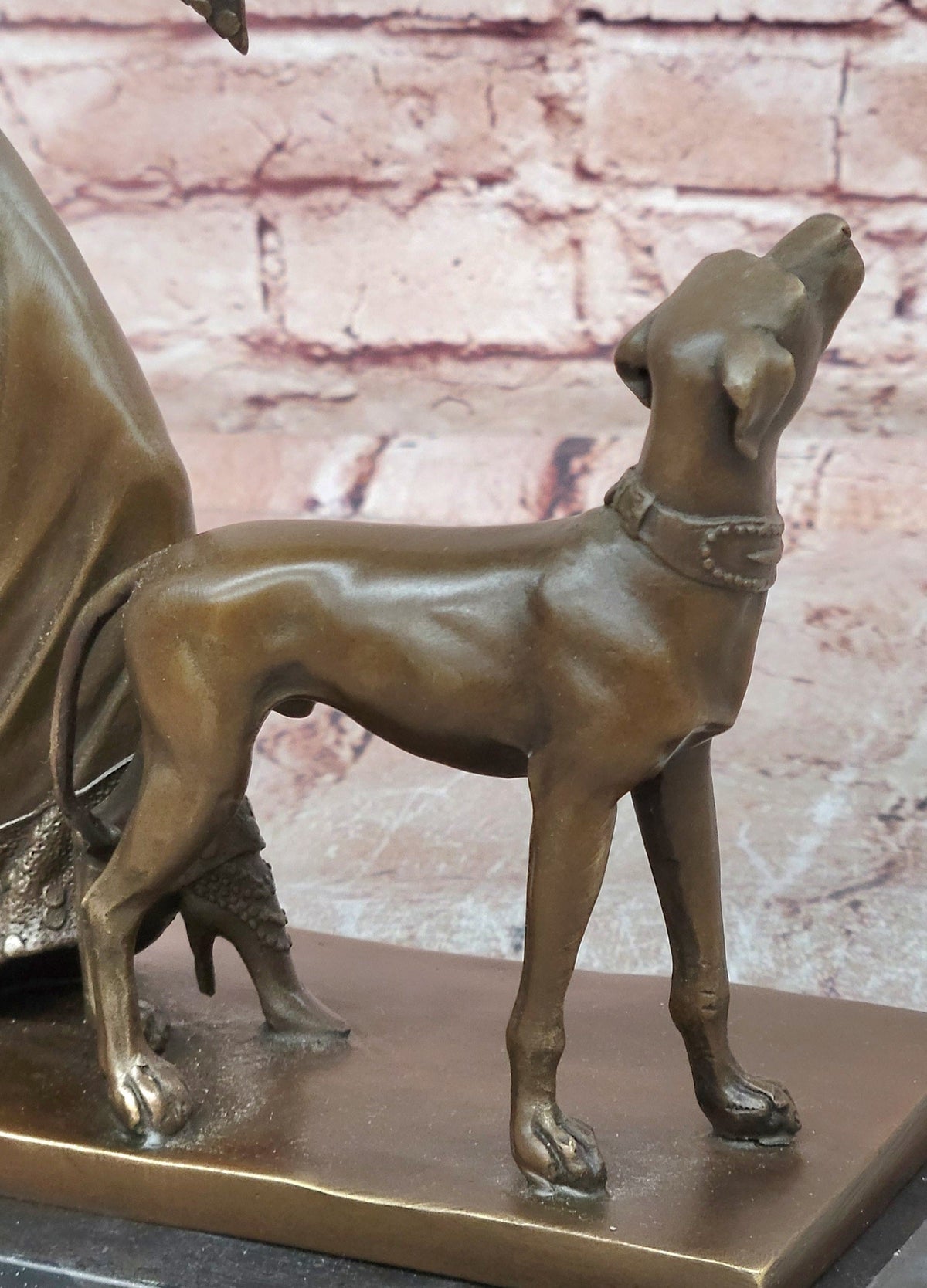 Flapper Lady Dogs Bronze Statue Art Deco Female Figure