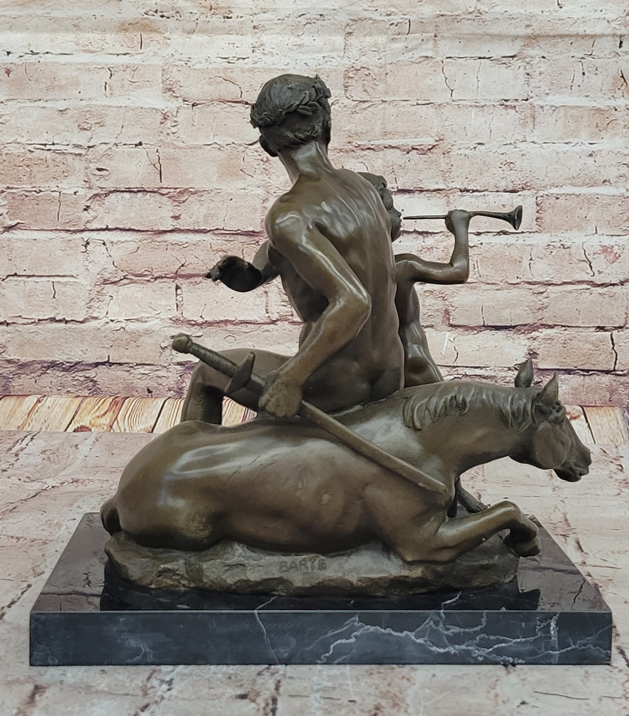 Bronze Sculpture of Roman Emperor and Child with Horse and Trumpet