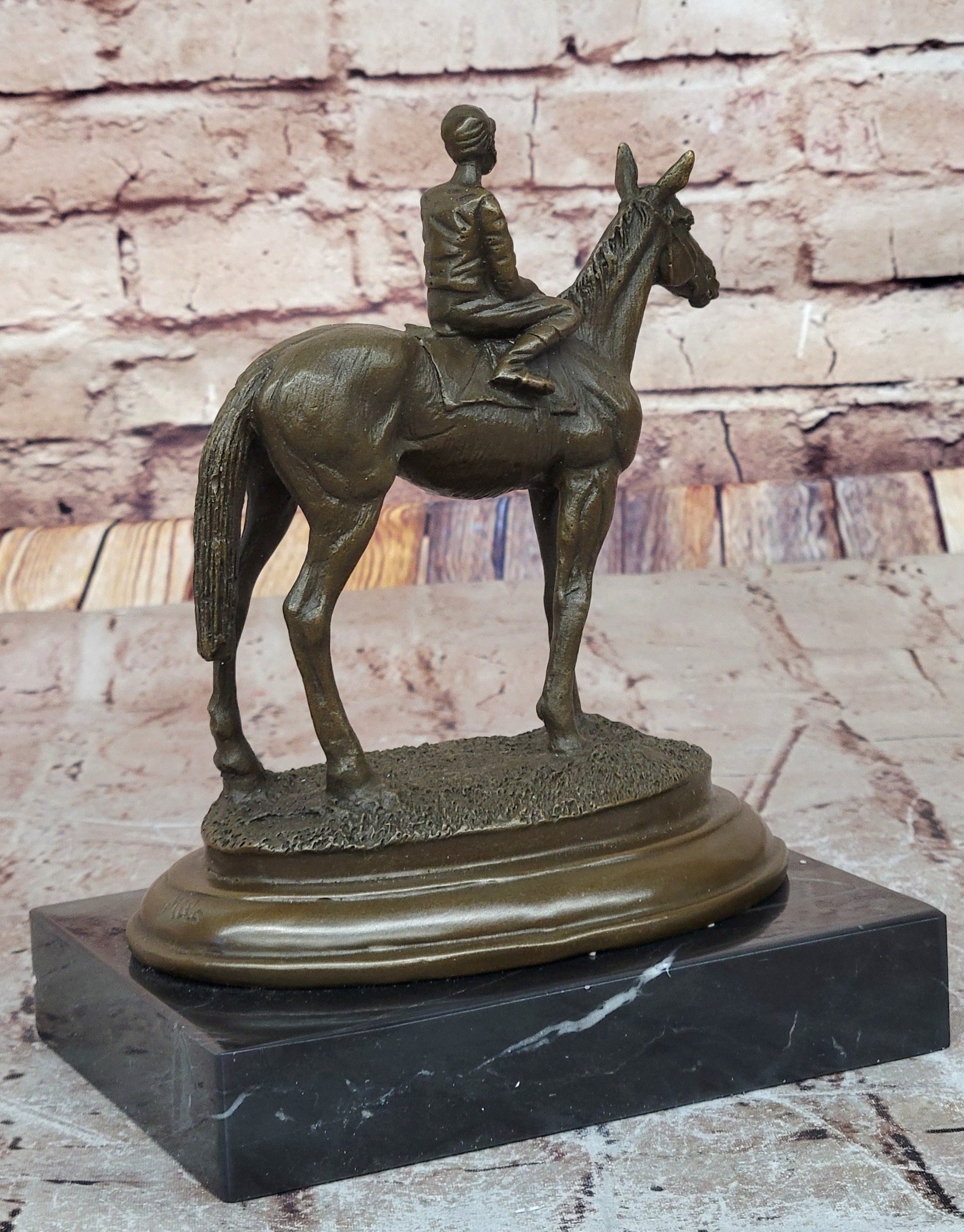 Horse Jockey Racing Equine Art Equestrian Collector Bronze Statue Sculpture Original 8" x 6.5"