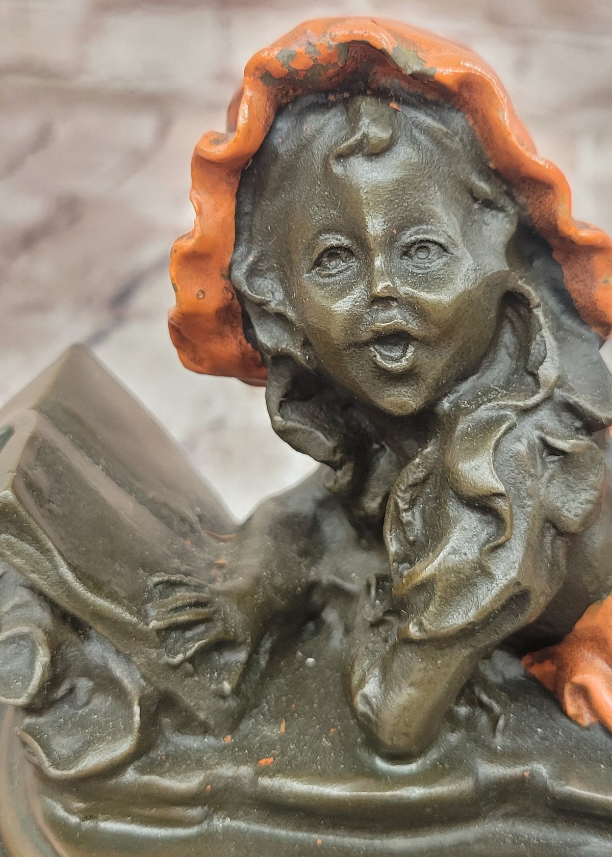 Girl Reading with Cat Bronze Sculpture Child Statue by Milo