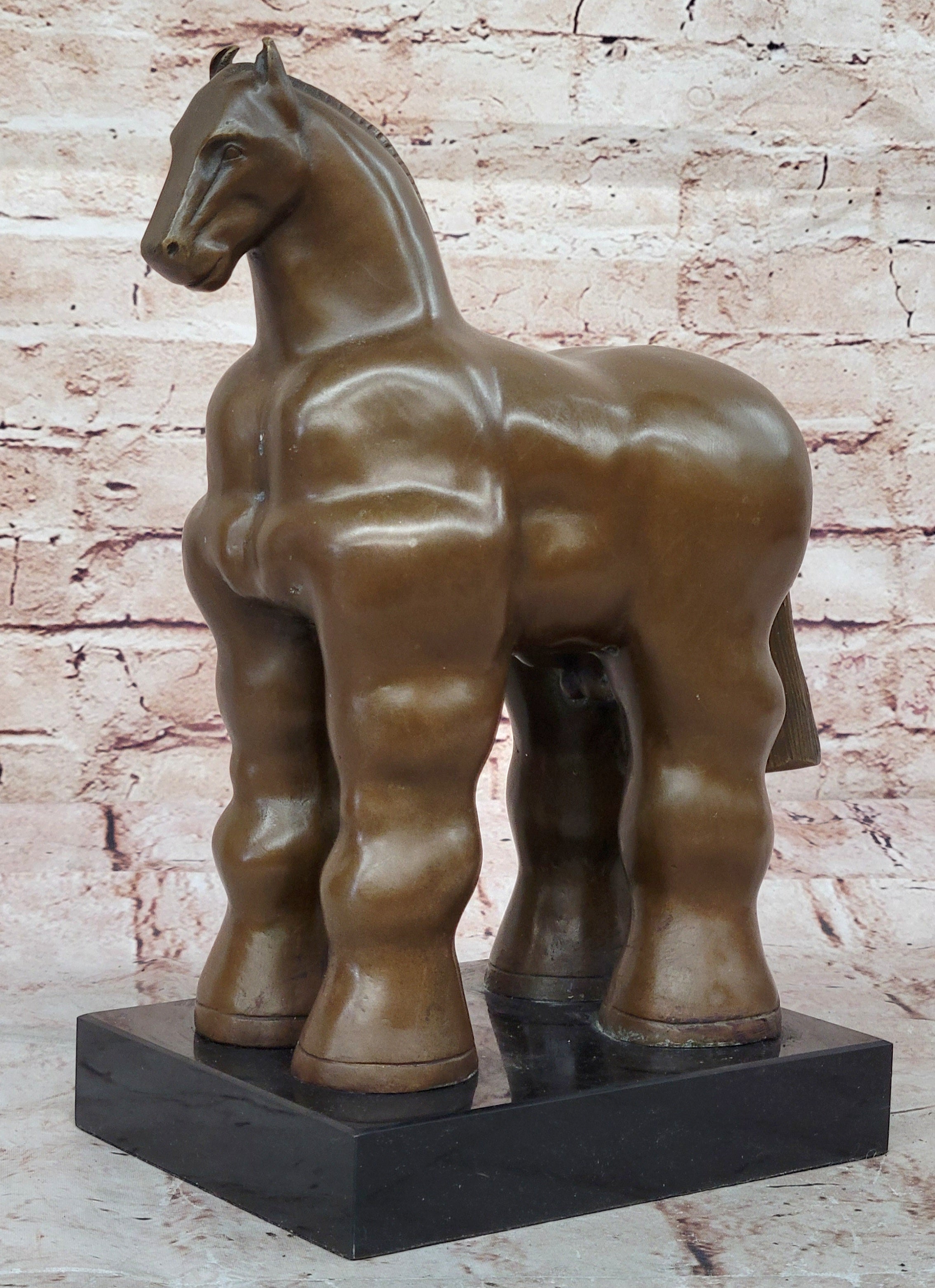 Fernando Botero Trojan Horse Abstract Bronze Statue Sculpture on Marble Base