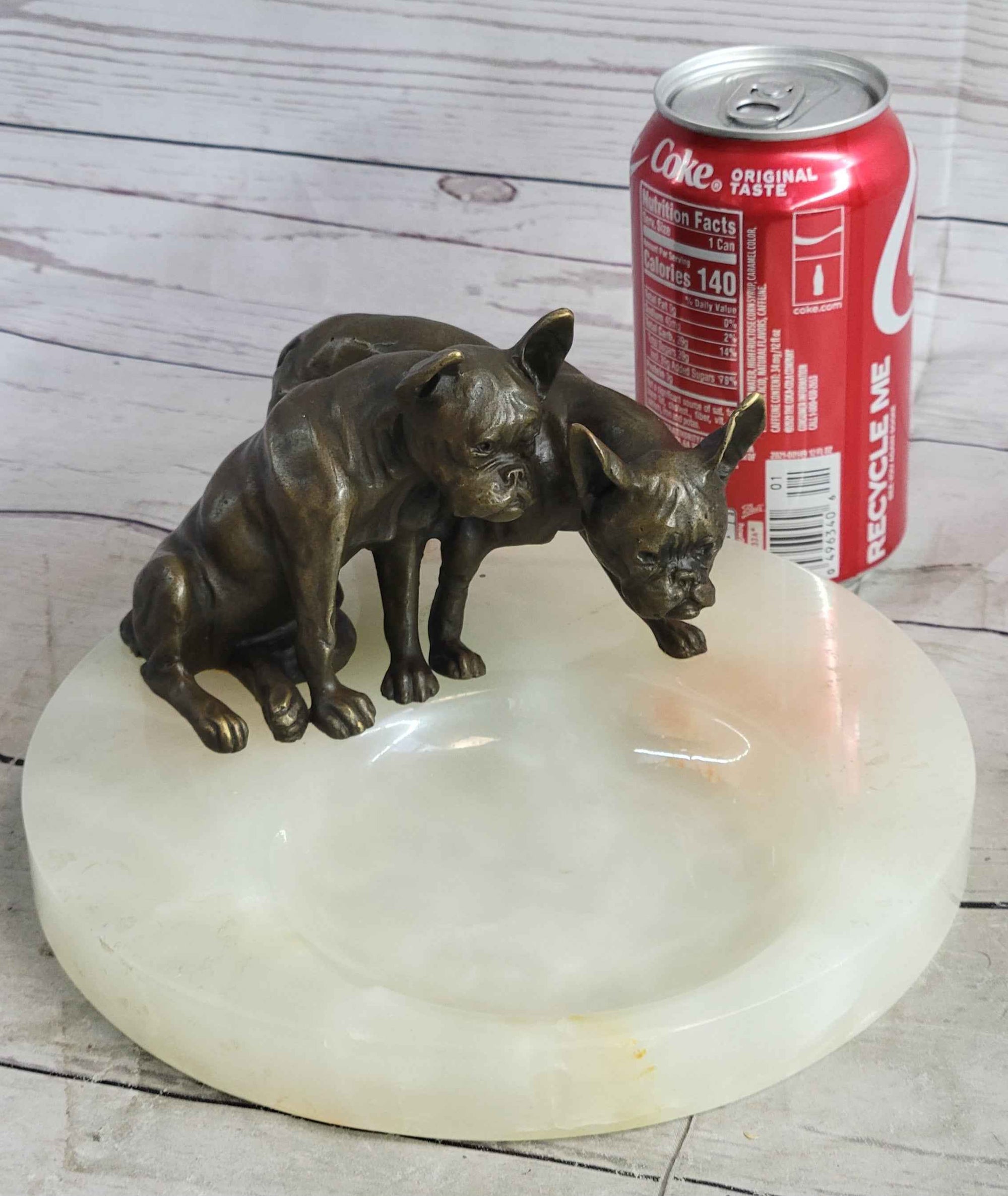 French Bulldog Pug Bronze & Onyx Stone Dish Key Card Holder Soap Tray Sculpture
