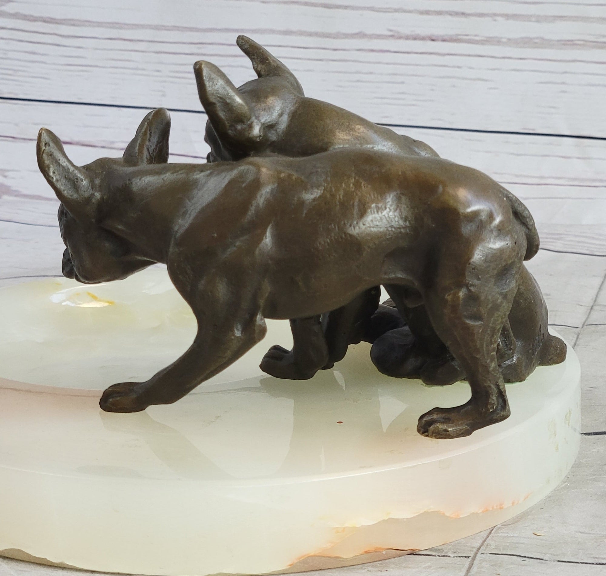 French Bulldog Pug Bronze & Onyx Stone Dish Key Card Holder Soap Tray Sculpture