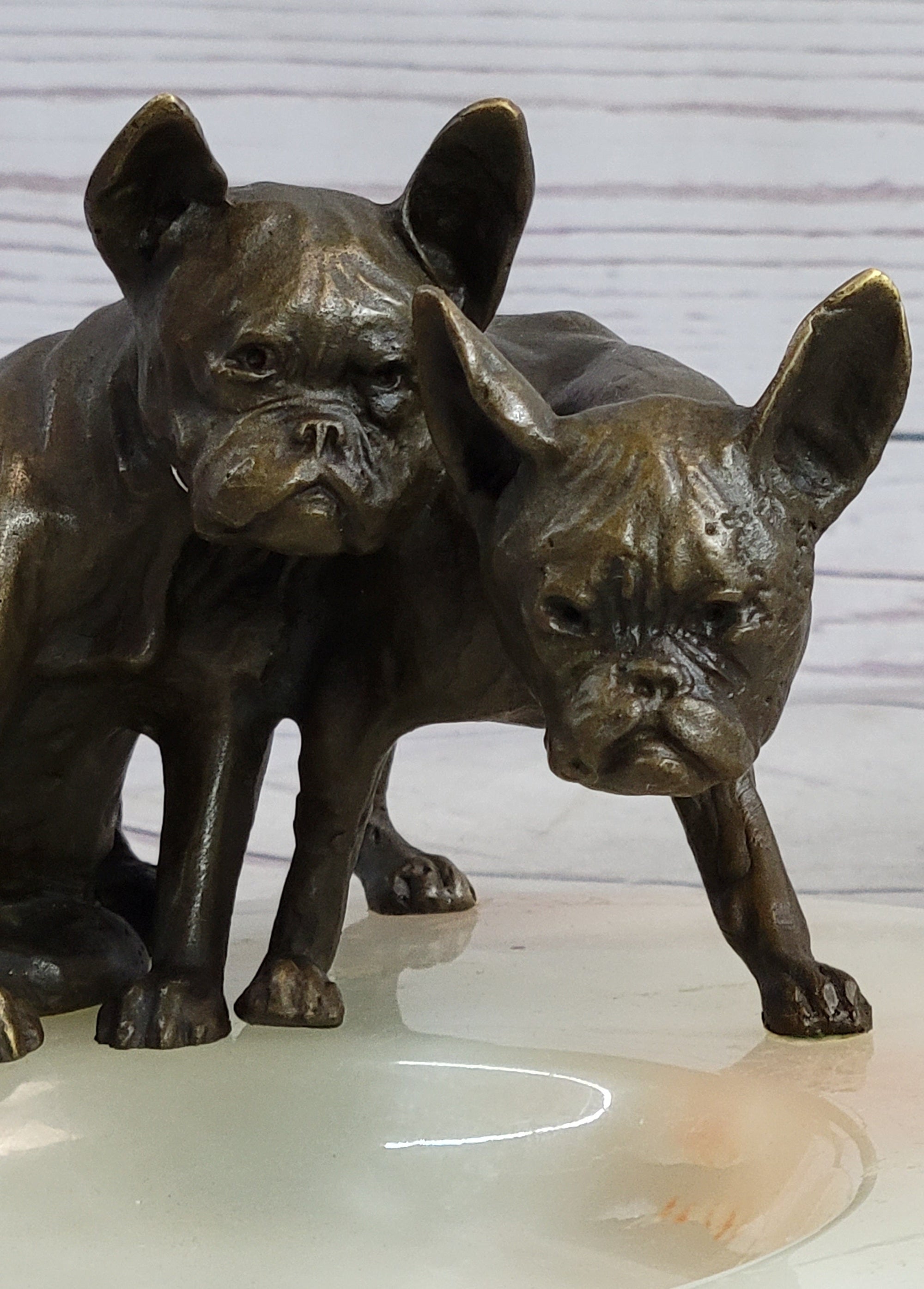 French Bulldog Pug Bronze & Onyx Stone Dish Key Card Holder Soap Tray Sculpture