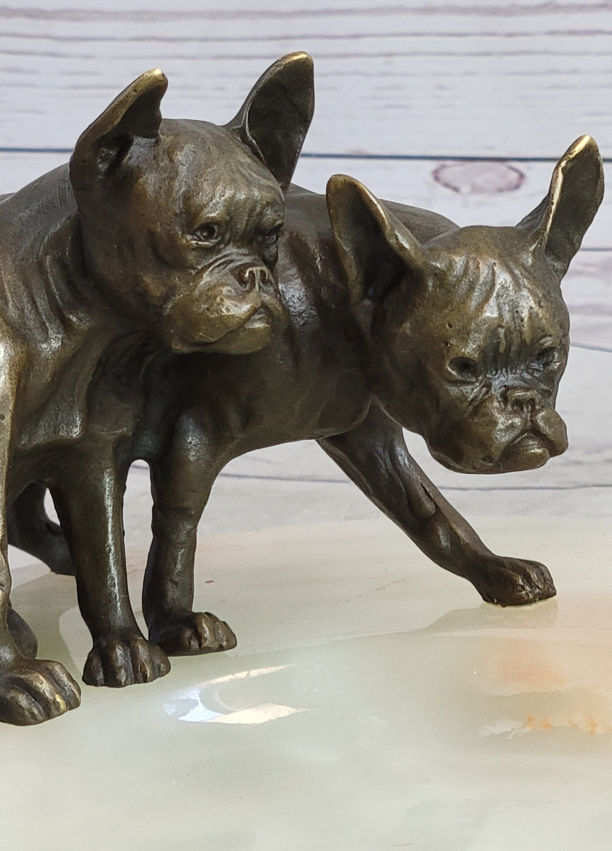 French Bulldog Pug Bronze & Onyx Stone Dish Key Card Holder Soap Tray Sculpture