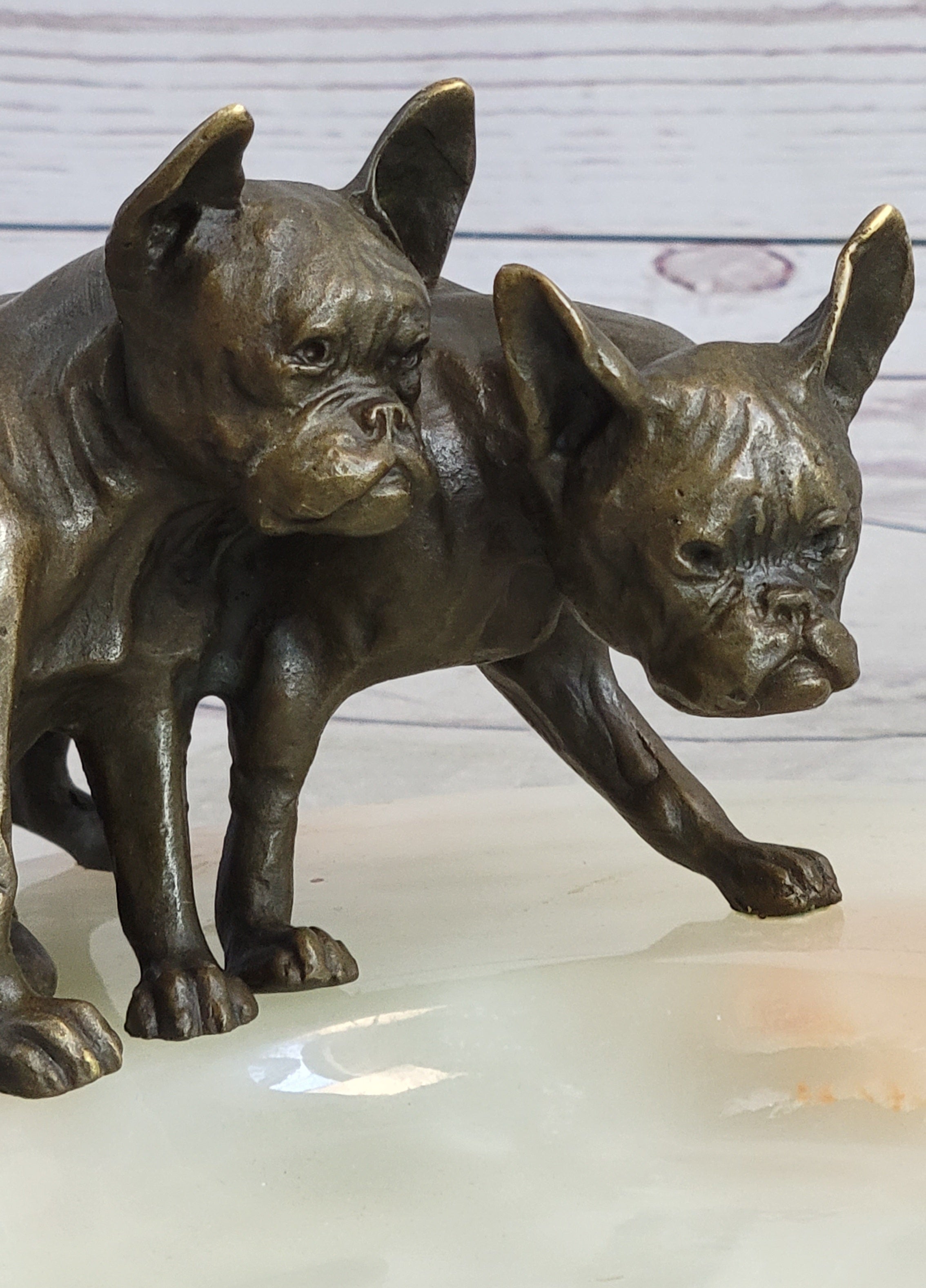 French Bulldog Pug Bronze & Onyx Stone Dish Key Card Holder Soap Tray Sculpture