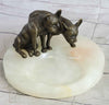 French Bulldog Pug Bronze & Onyx Stone Dish Key Card Holder Soap Tray Sculpture