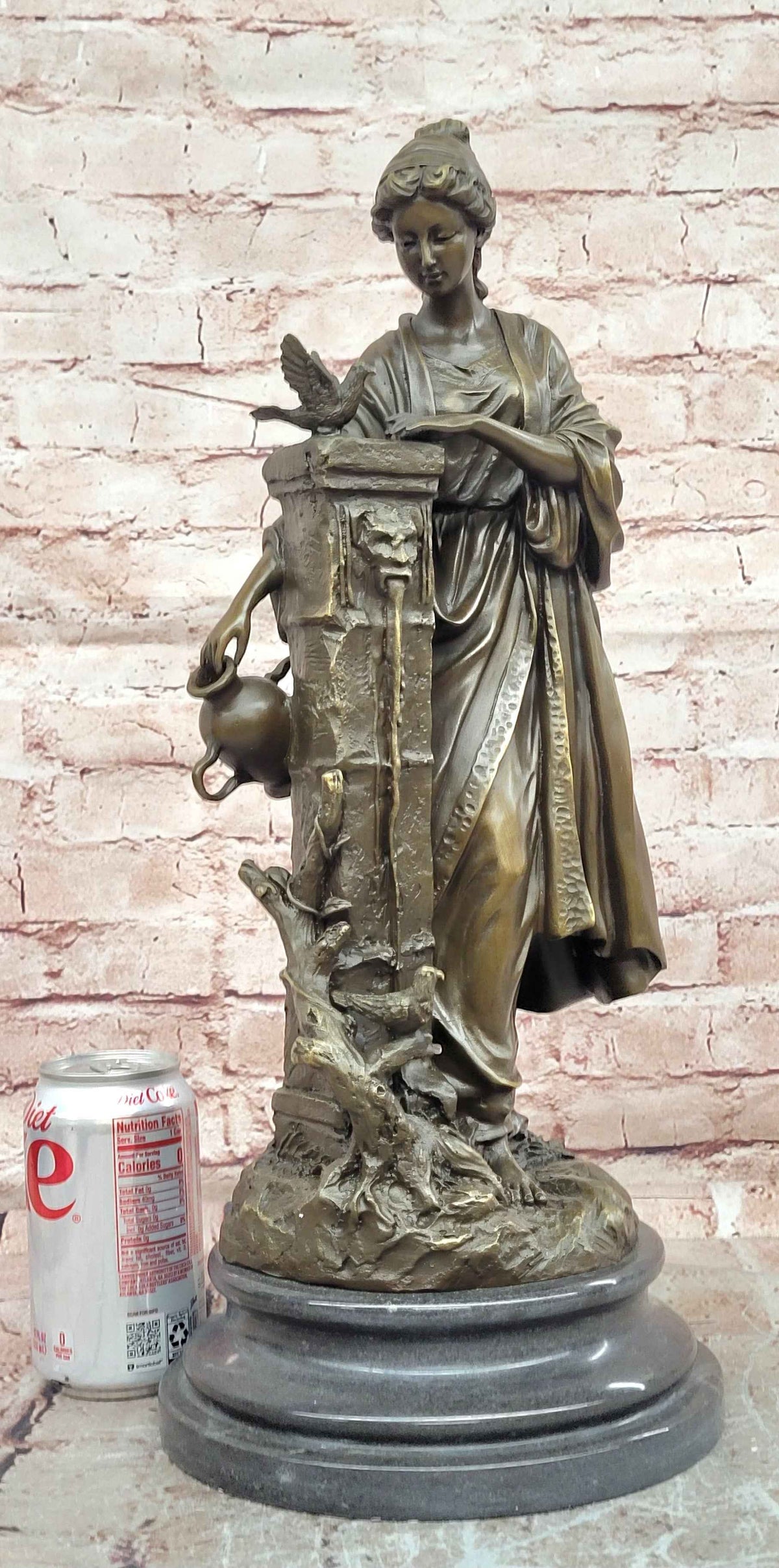 Bronze Classical Maiden Sculpture Bird Urn Garden Art