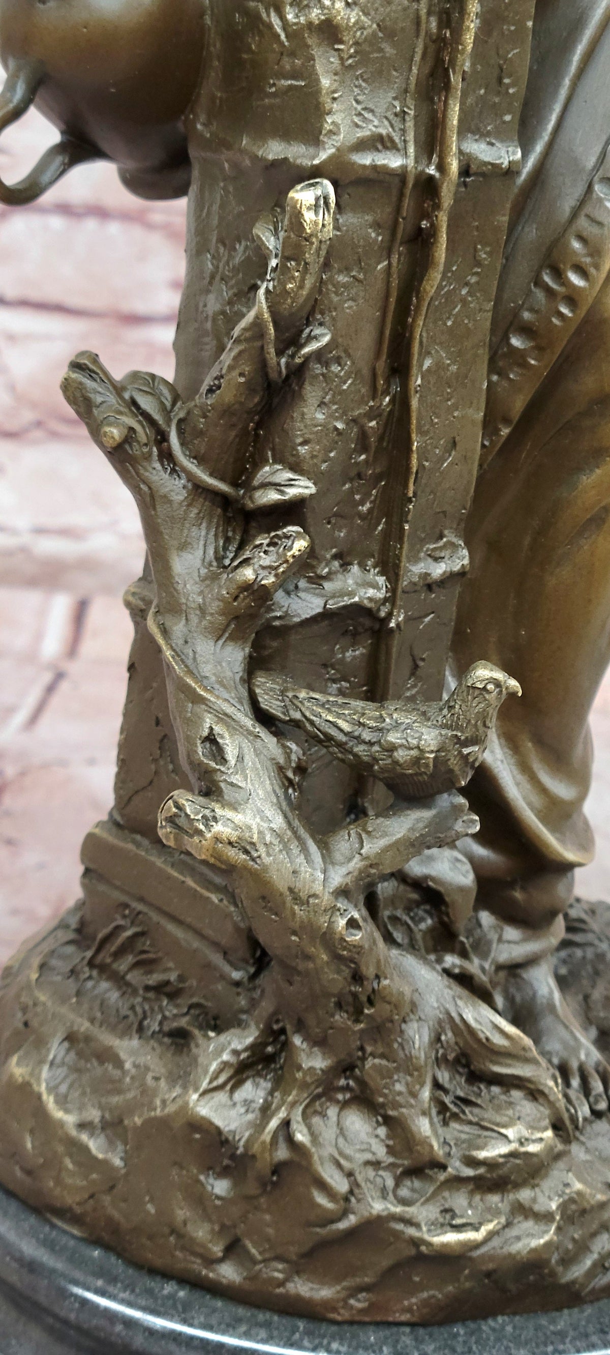 Bronze Classical Maiden Sculpture Bird Urn Garden Art