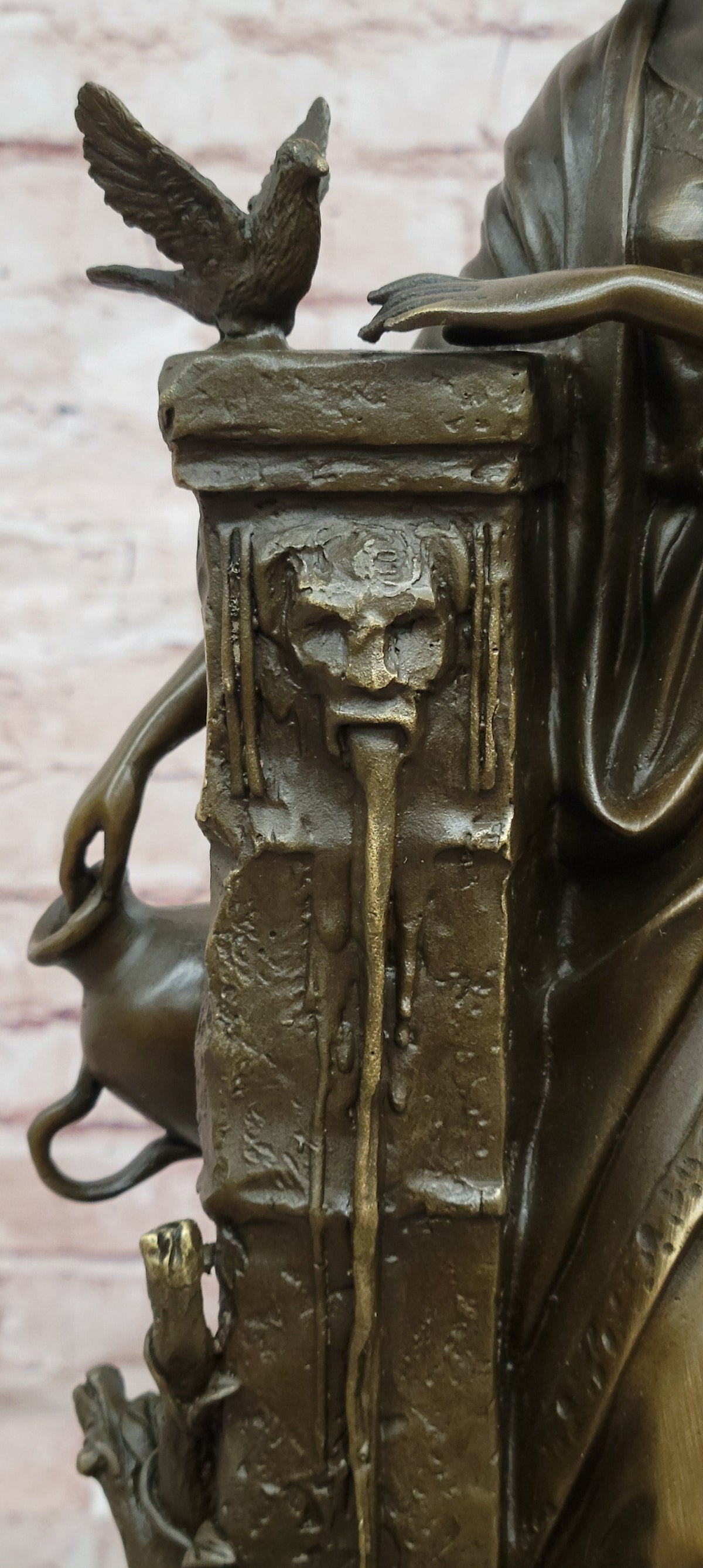 Bronze Classical Maiden Sculpture Bird Urn Garden Art