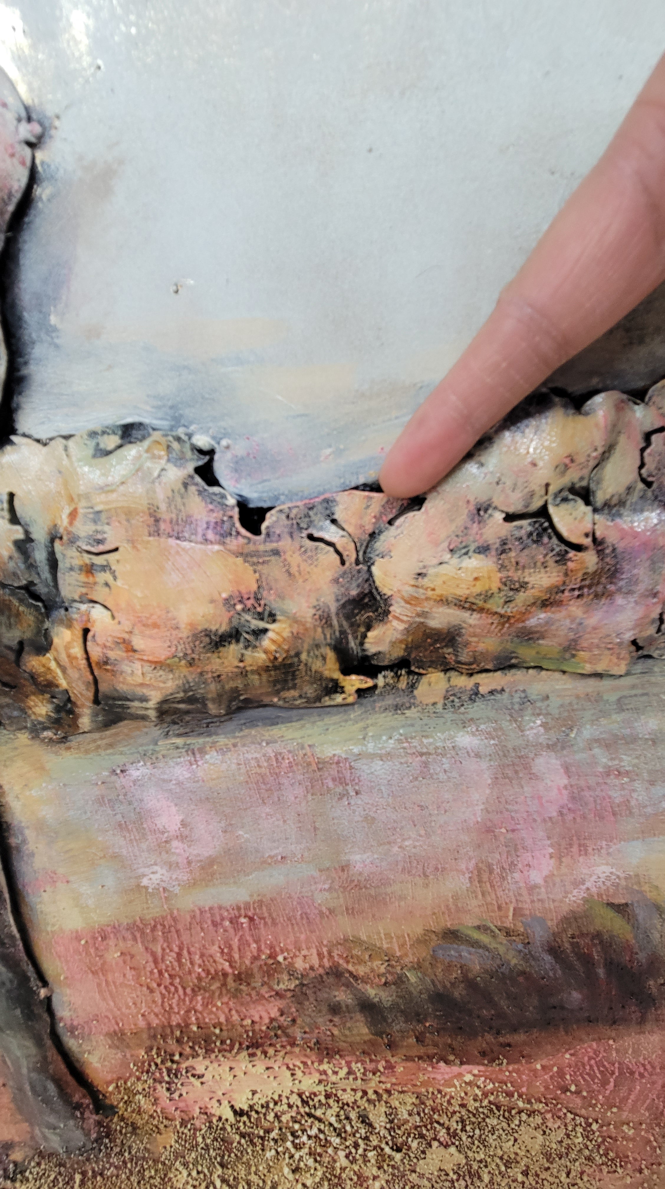 Hand Made Wildlife African Elephants Family 3-D Oil Painting on Metal Canvas