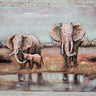 Hand Made Wildlife African Elephants Family 3-D Oil Painting on Metal Canvas
