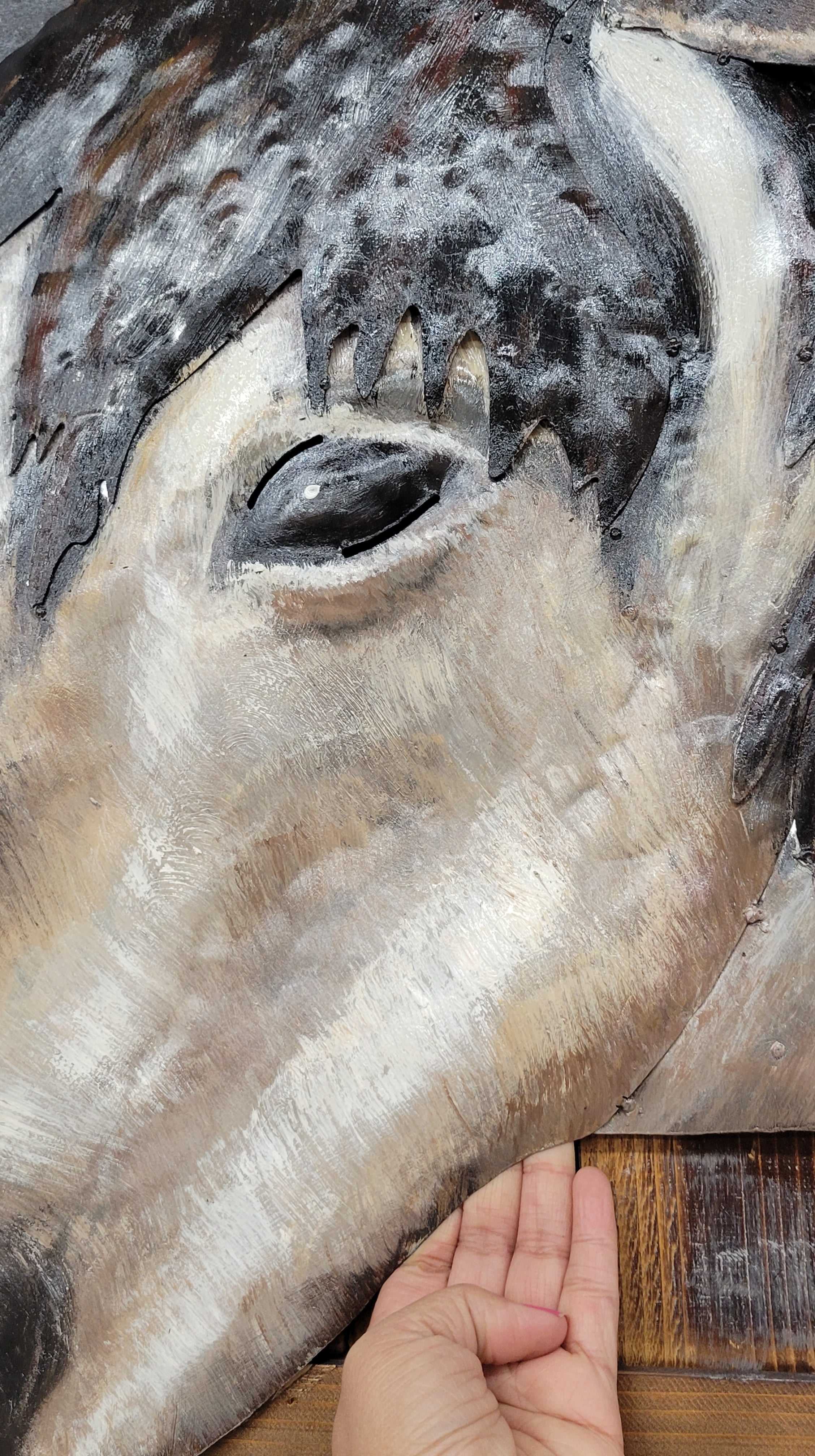 3D Wall Art Wood Canvas w/ Painted Cutout Metal Horse Peeking Over Barn Door Fence