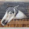 3D Wall Art Wood Canvas w/ Painted Cutout Metal Horse Peeking Over Barn Door Fence