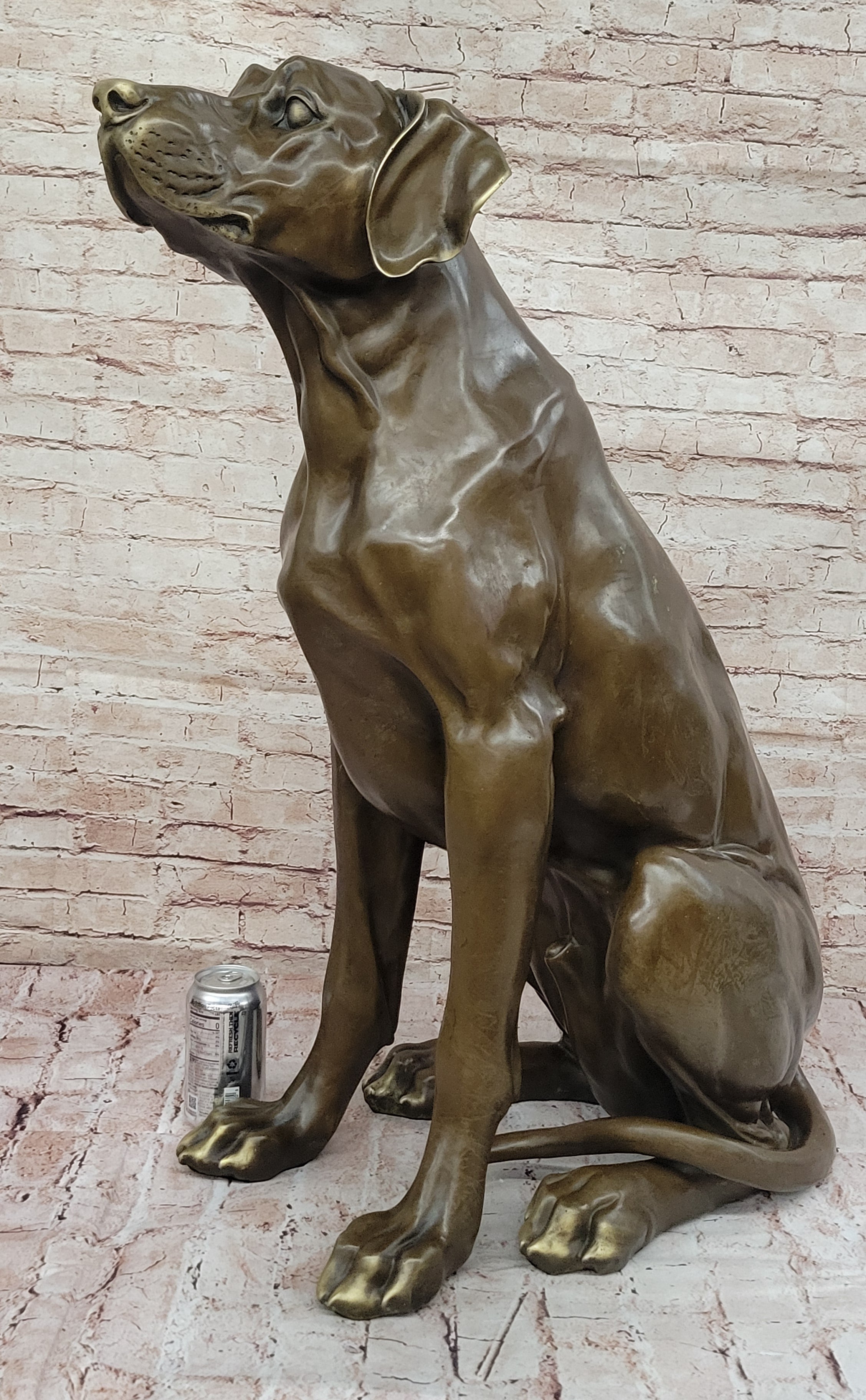 Lifelike Bronze Dog Statue; Realistic Sitting Dog Sculpture for Home or Garden Decor